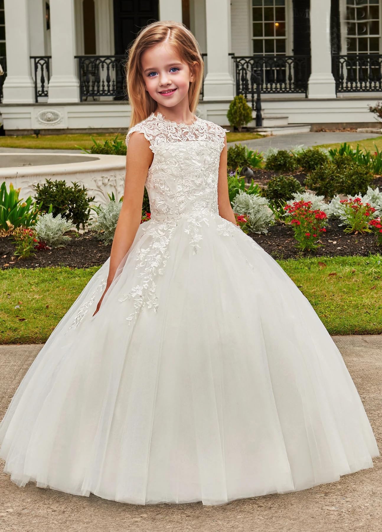 Generisch Blume Mädchen Bauschig Tüll Kleid Erste Kommunion Kleid für Mädchen Blume Mädchen Kleid für Hochzeit Spitze Applikationen Geburtstag Party Hochzeit Kleid