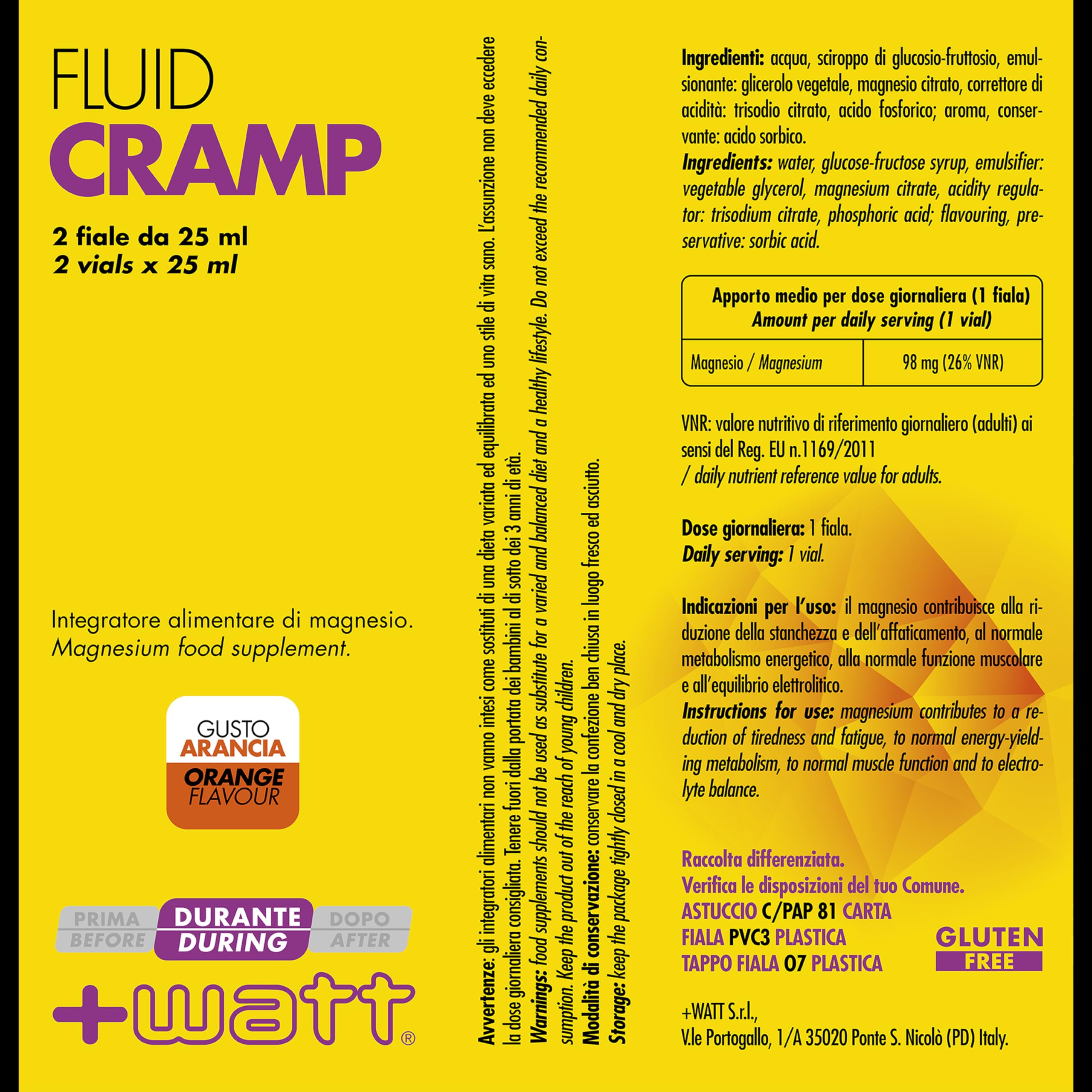 Fluid Cramp - Integratore alimentare in forma liquida a base di magnesio, sodio e glicerolo a contrasto di spasmi muscolari e crampi - Box da 16 astucci da 2 fiale da 25 ml