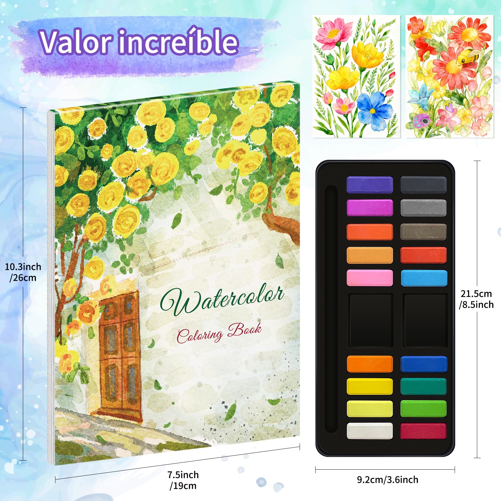 Elfew Libro de Acuarela y 18 Colores, Juego de Libro de Trabajo de Acuarela Para Adultos y Principiantes, Libro Para Colorear Adulto, Papel Acuarela