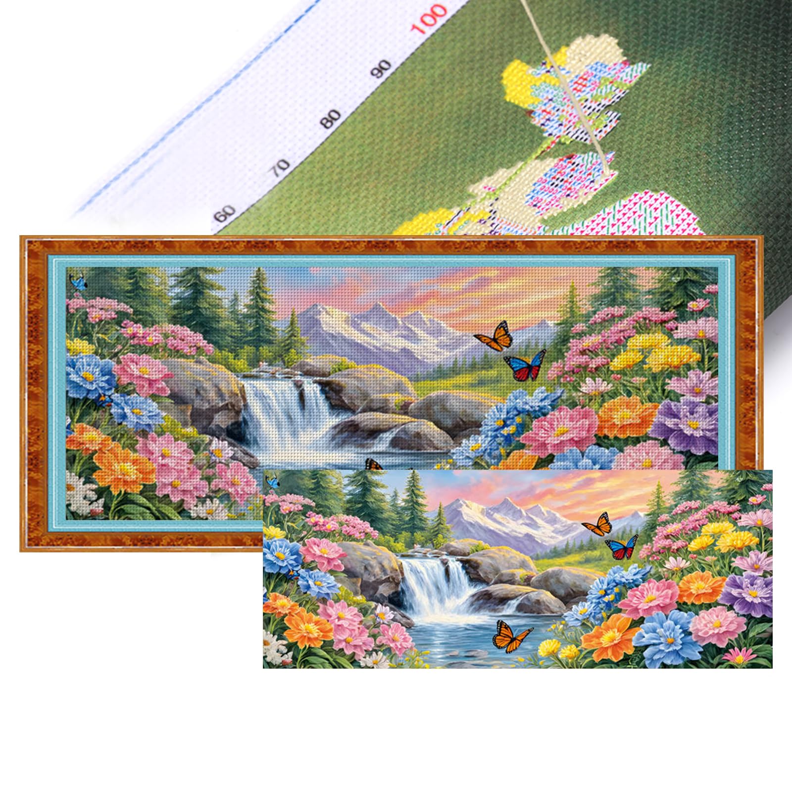 Poetrydraw Style B National Beauty Full Bloom 11Ct 3-Strand Diy Embroidery Kit, 150X65cm Cross Stitch Art & Crafts Starter Set For Beginners & Home Decor (Style B)
