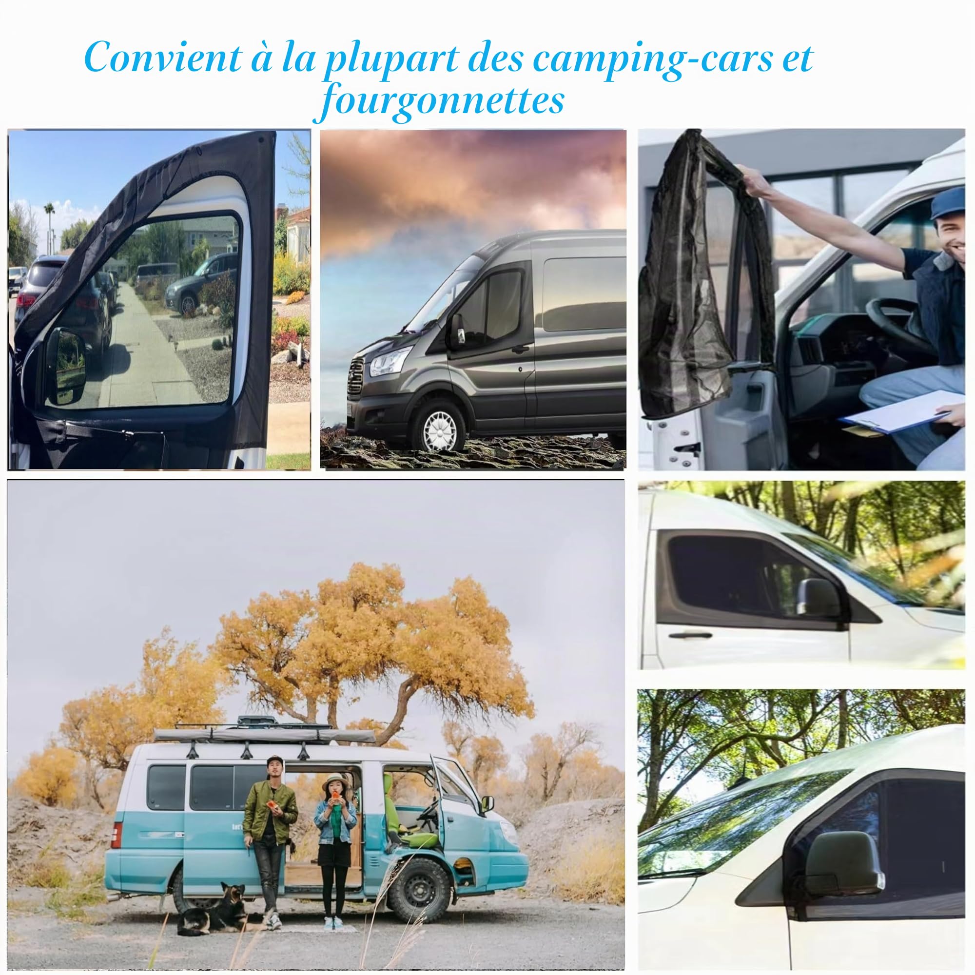 Écran de fenêtre magnétique de Voiture, 2 pièces Universel Moustiquaires Porte Avant Voiture Bloquer Les Rayons UV Pare-Soleil de fenêtre Avant élastique avec Sac Rangement pour Caravane Camping-Car
