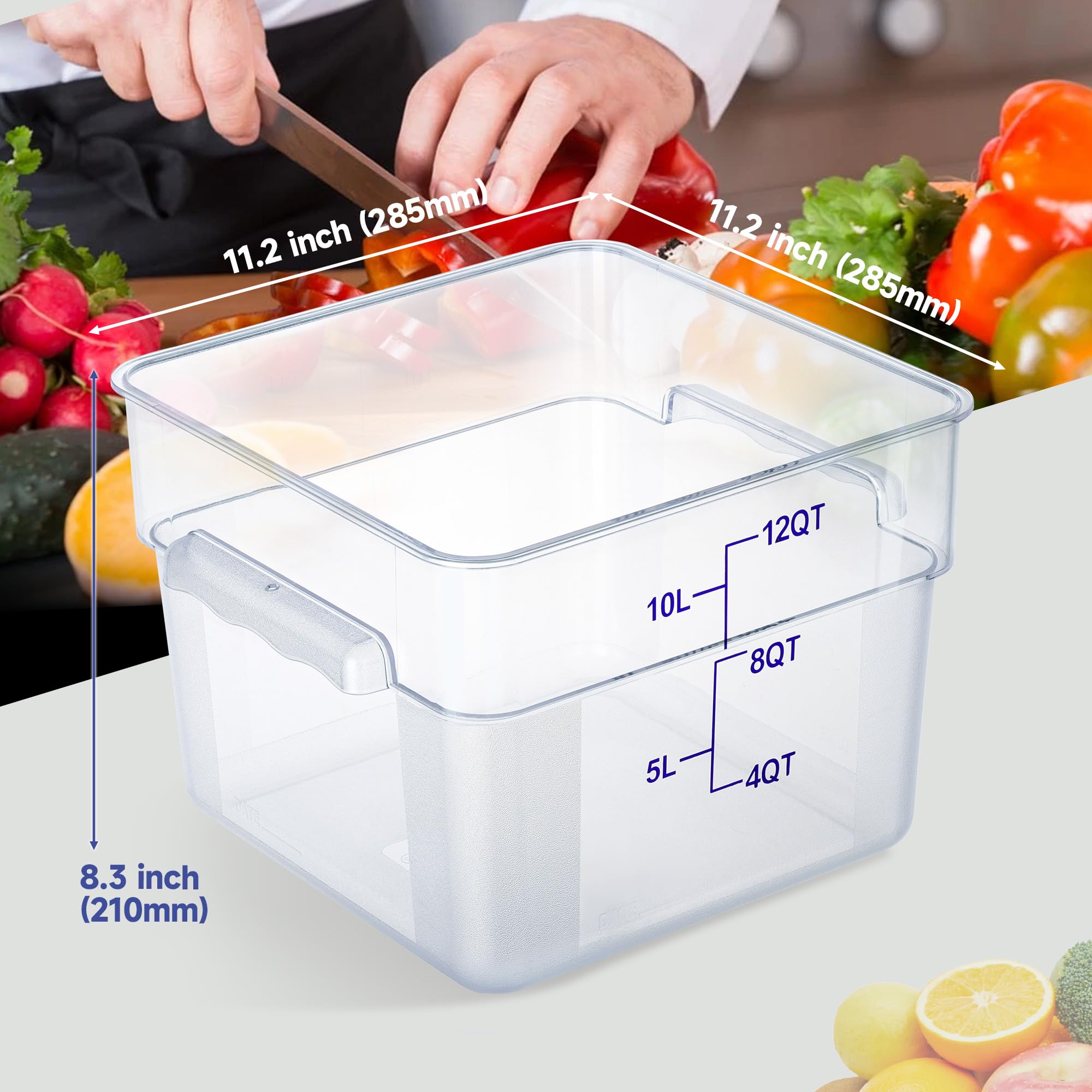 Paquete de 4 recipientes transparentes para almacenamiento de alimentos con tapas y asas, contenedores cuadrados de policarbonato para alimentos, NSF (12 cuartos de galón)