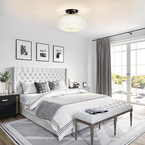 Miniatura 6 de Lámpara de techo semiempotrada, lámpara de techo vintage de vidrio blanco para cocina, vidrio de globo cercano a cristal, iluminación moderna para