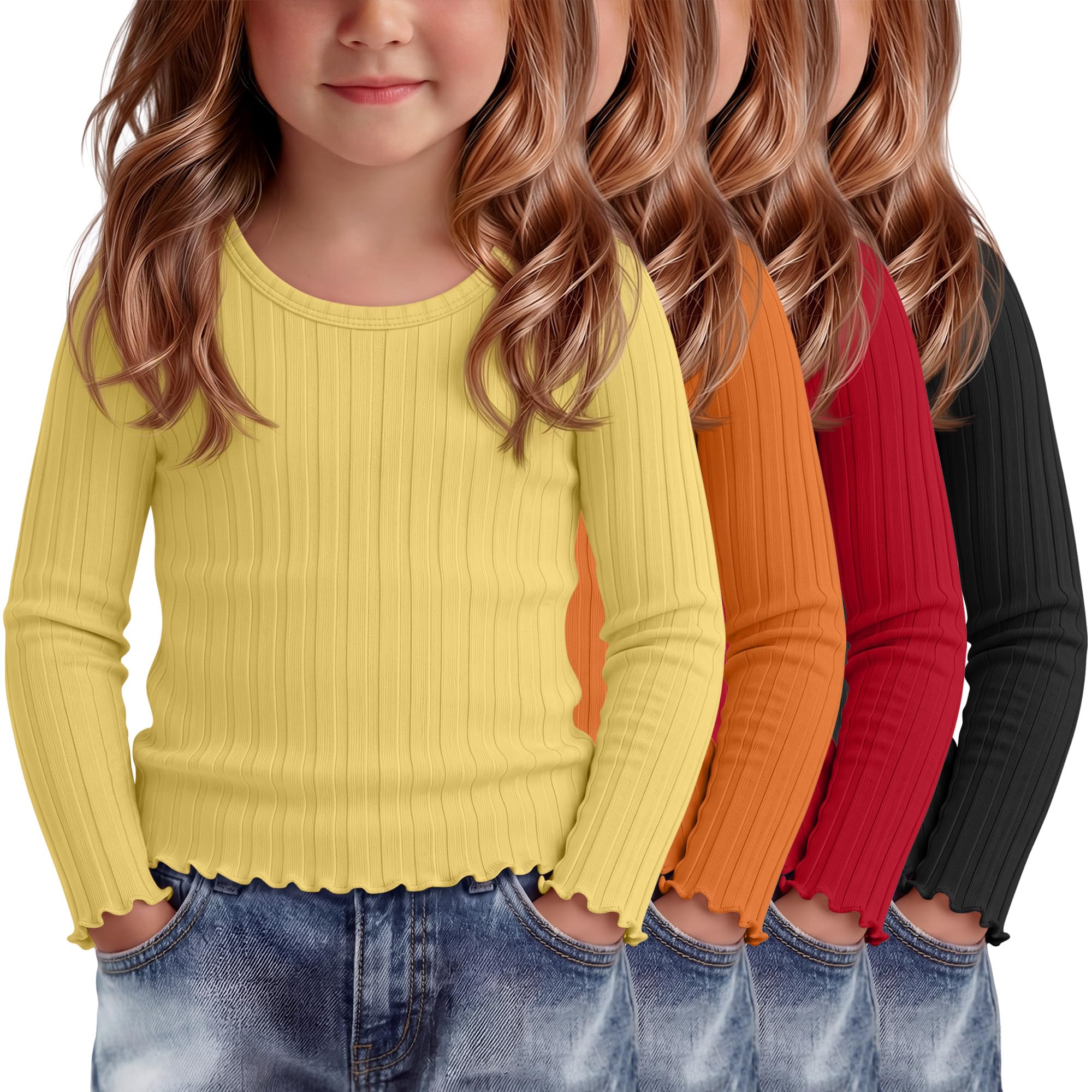 4 Pack Toddler Girls Cute Fall Long Sleeve Shirts