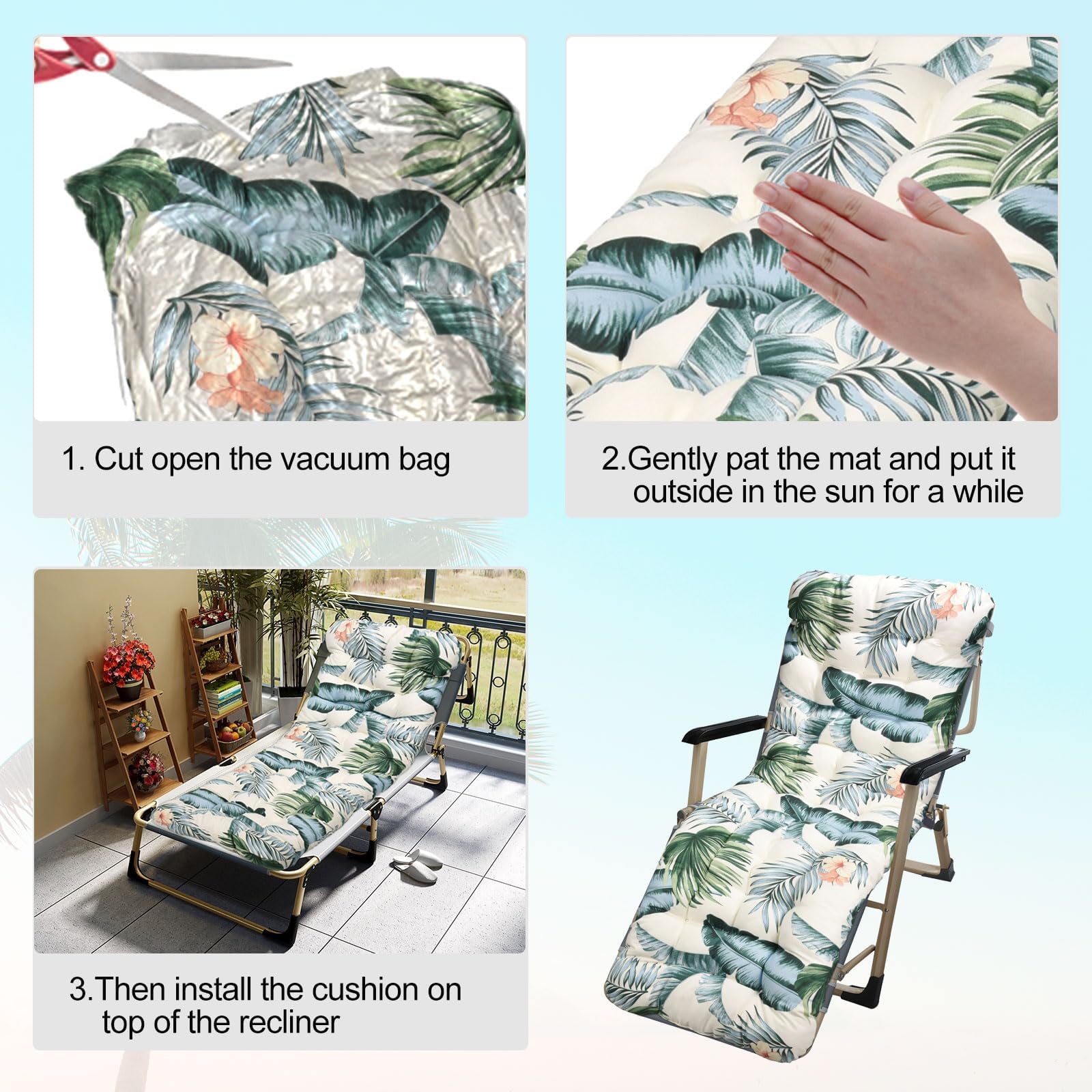 Cuscino per sedia da giardino con fibbia, cuscino per sedia a sdraio con schienale alto, Addensare Cuscino per Poltrona Sedia da Bagno di Sole, Anti scivolo Cuscino Imbottito per Interni Esterni (E)