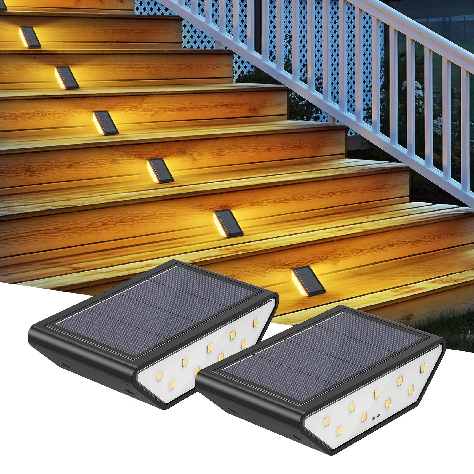 Smiling Shark Solarlampen Für Außen, 2 Stück Solar LED Trepp