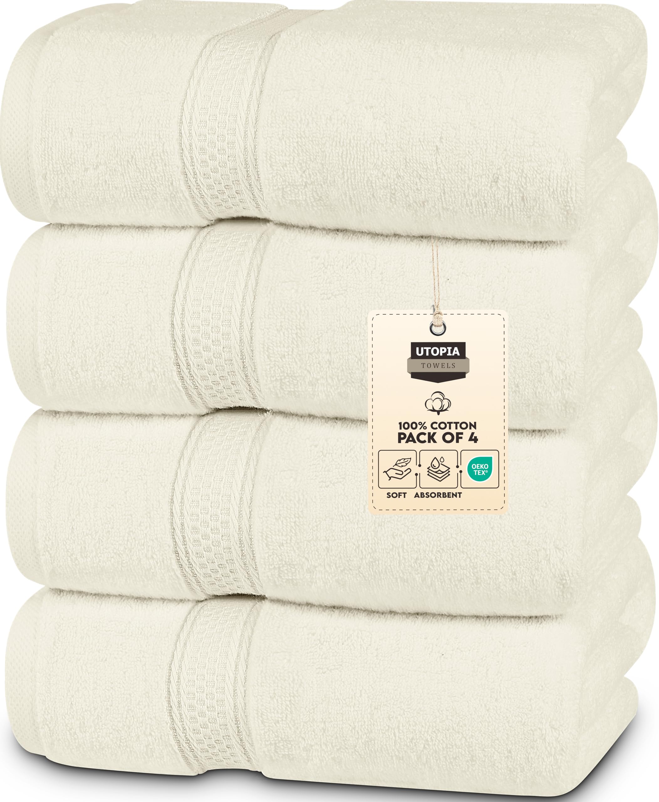Utopia Towels 4 Pack Premium Bath Towels Set, 27 by 54 Inches, 100% Ring Spun Cotton 600GSM, Lightweight and Highly Absorbent Quick Drying Towels, Perfect for Daily Use, Ivory