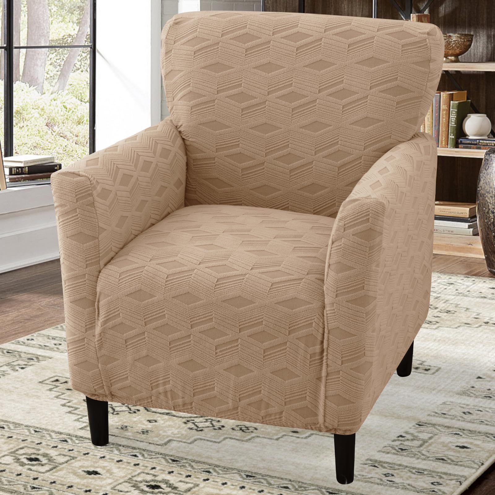 LiveGo Stretch Banquet Armchair Slipcover, Knit Chair Covers with Arms, Non-Slip Waterproof Chair Slipcover for Living Room, Office, Reception, and Pet-Friendly Furniture Protector (Khaki C) โ image 1