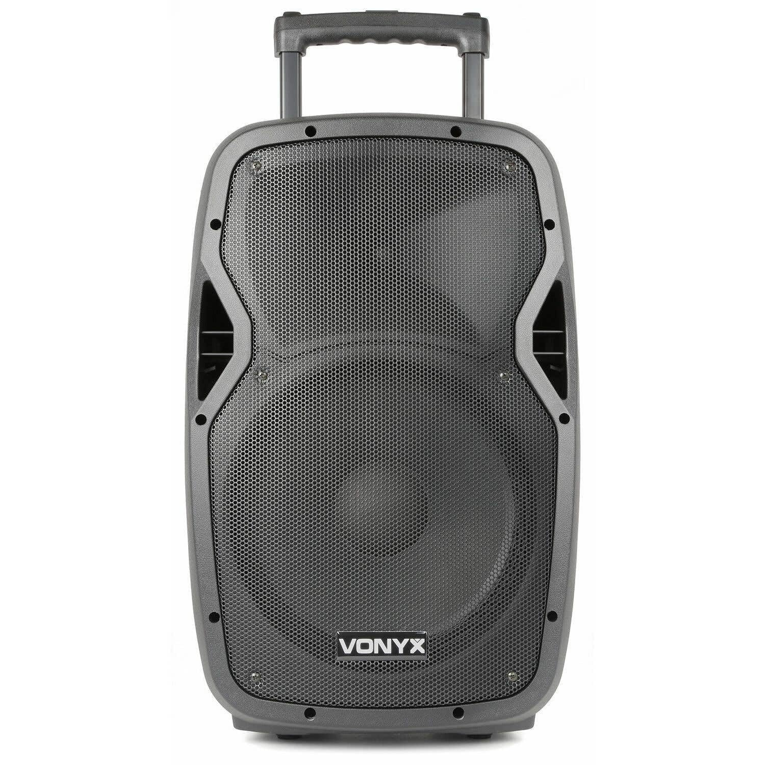 Vonyx AP1200PA - Mobile PA Anlage, Partybox Bluetooth mit Akku, 600 Watt Party Lautsprecher mit UHF-Mikrofon, Kabel-Mikrofon und Wireless Headset, Musikbox Bluetooth Groß, MP3 - USB/SD, Handgriff