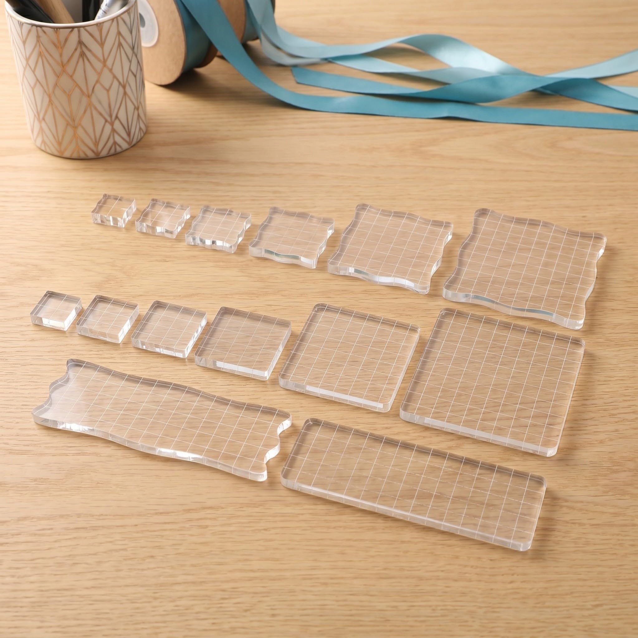 14 Piezas Bloques de Acrílico Transparentes con Bordes Redondeados con Líneas de Rejilla Herramienta de Scrapbooking y Alta Visibilidad para Sellos para Manualidades
