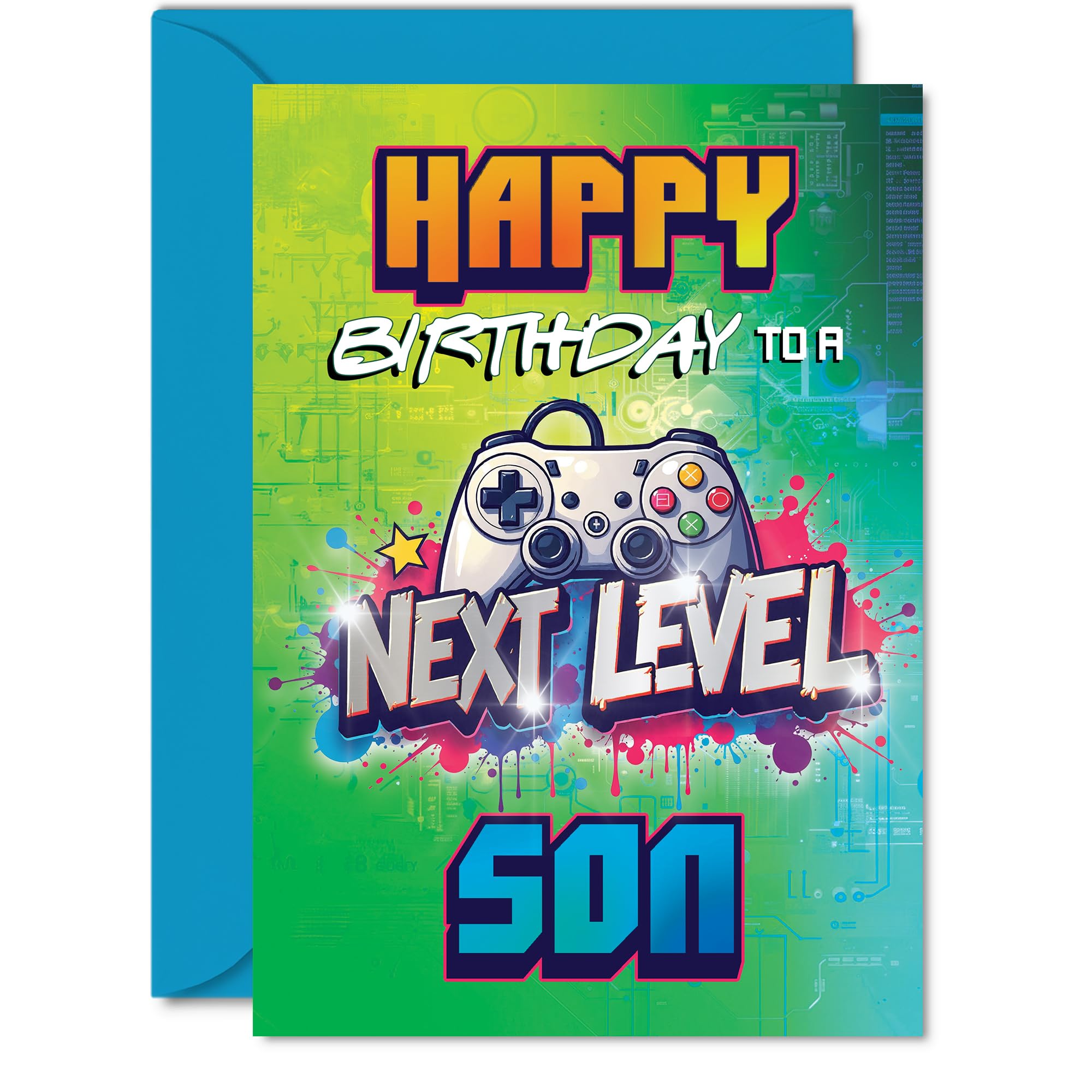 Son Birthday Card - Next Level - Happy Birthday Card for Son from Mum Dad, A5 Gamer Bday Greeting Cards