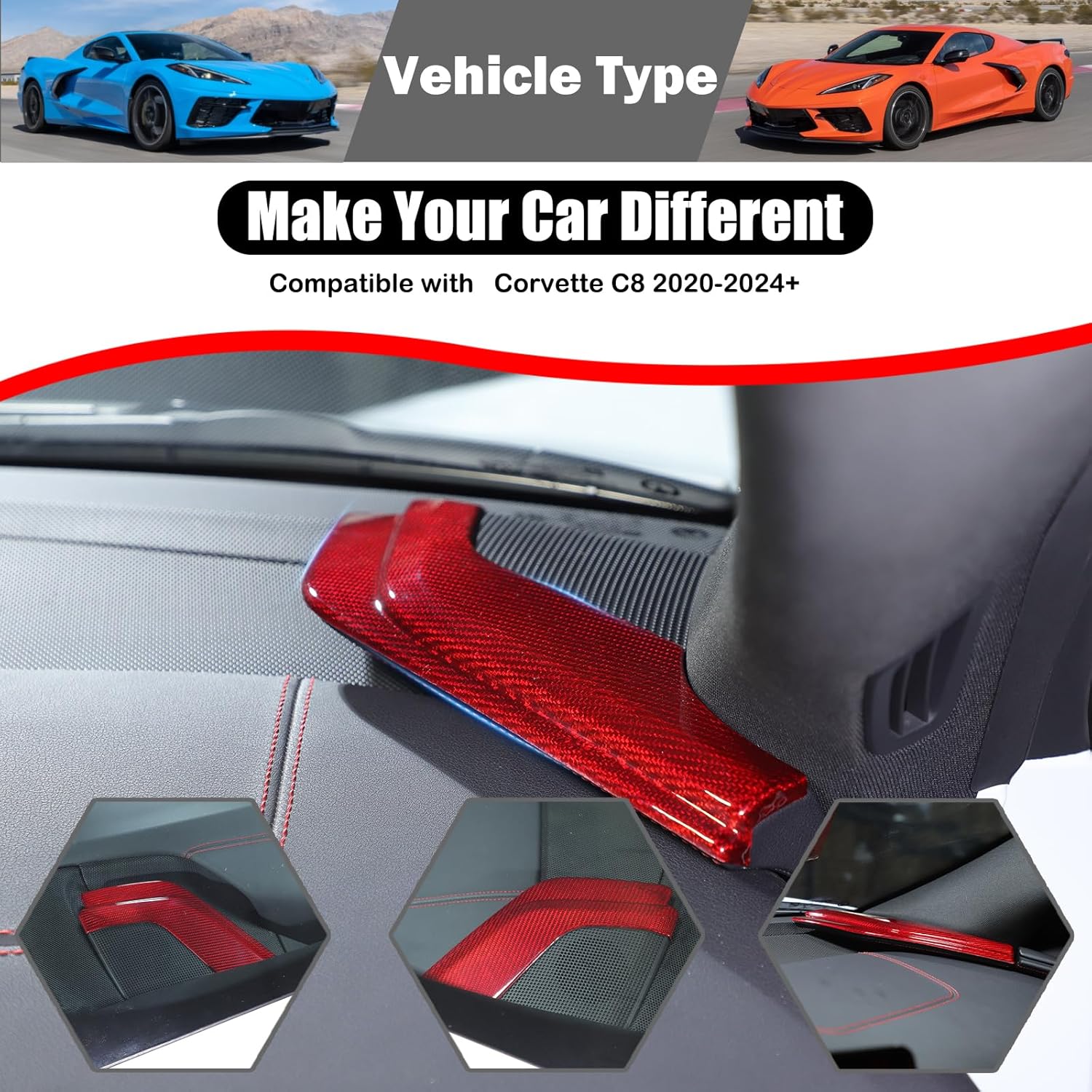 Center Consoles Dashboard Speaker Panel Trim Cover for Corvette C8 Stingray Z06 Z51 2020-2024 2025 Dry Carbon Fiber High Pitched Horn Side Dash Board Panel Decoration Cover Accessories 2PCS (Red)