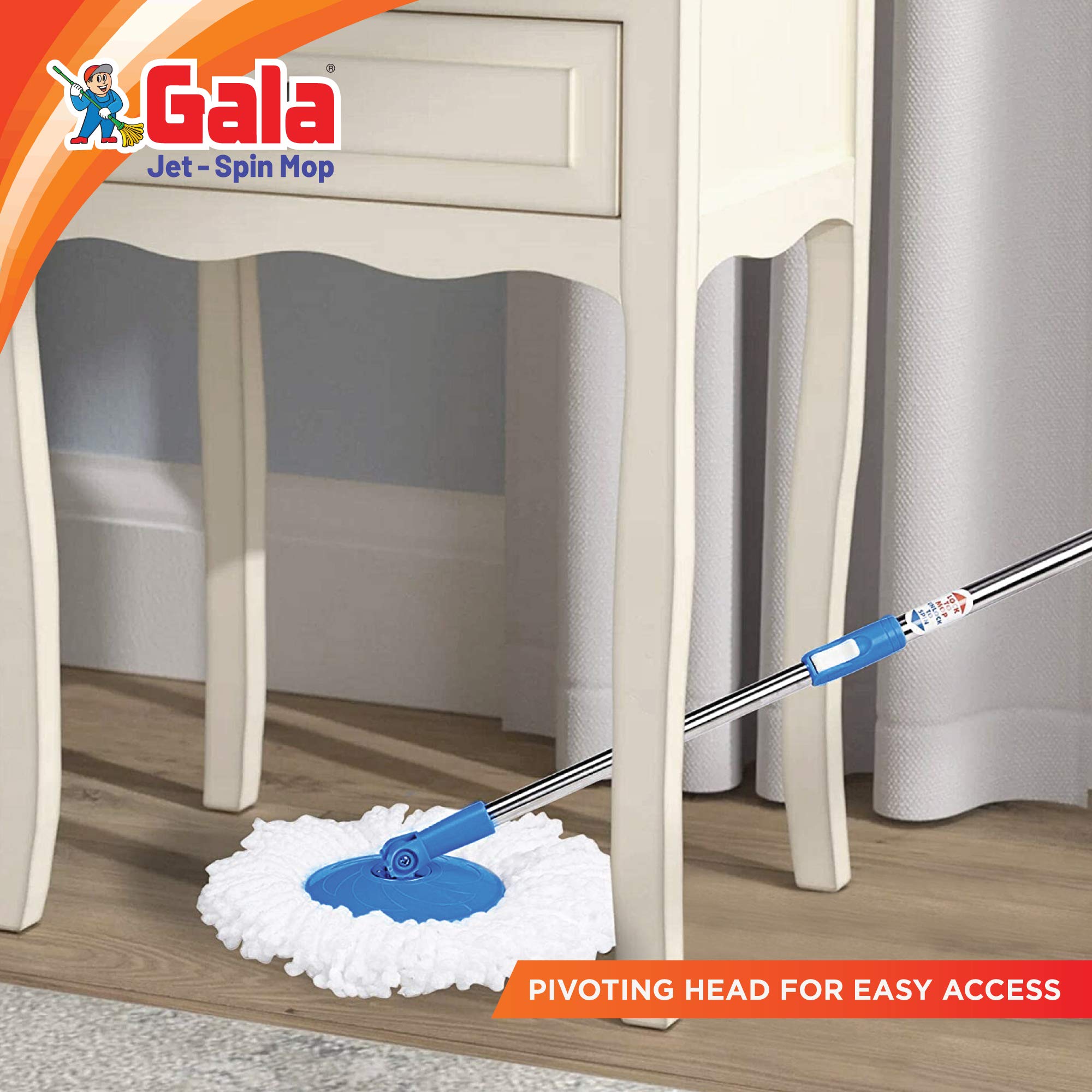 Buy Gala Jet Spin Mop, Steel Winger & Big Wheels, 2 Microfiber Refills