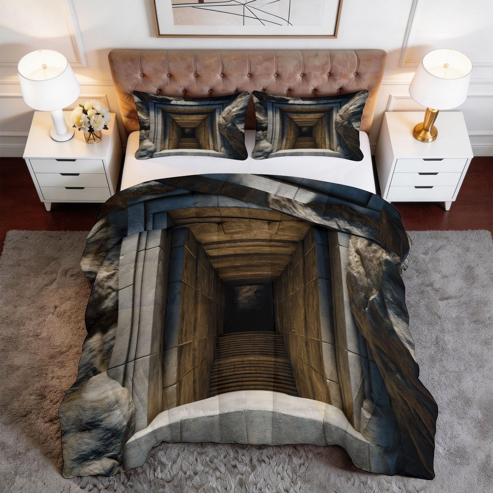 Edredón para dormitorio de arte moderno y motivos griegos para noches de verano