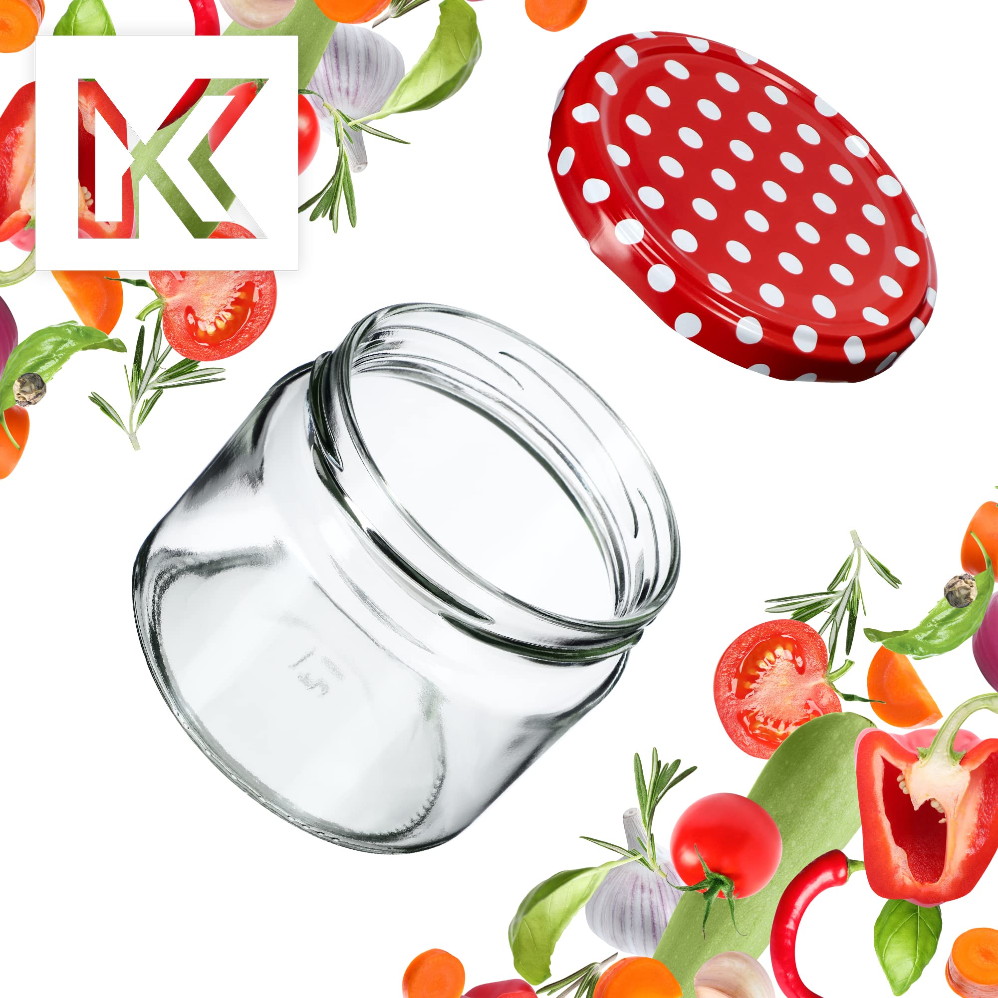 KADAX Set di 10 barattoli per marmellata da 330 ml, TO82, con coperchio a vite, ermetici, per miele e marmellate