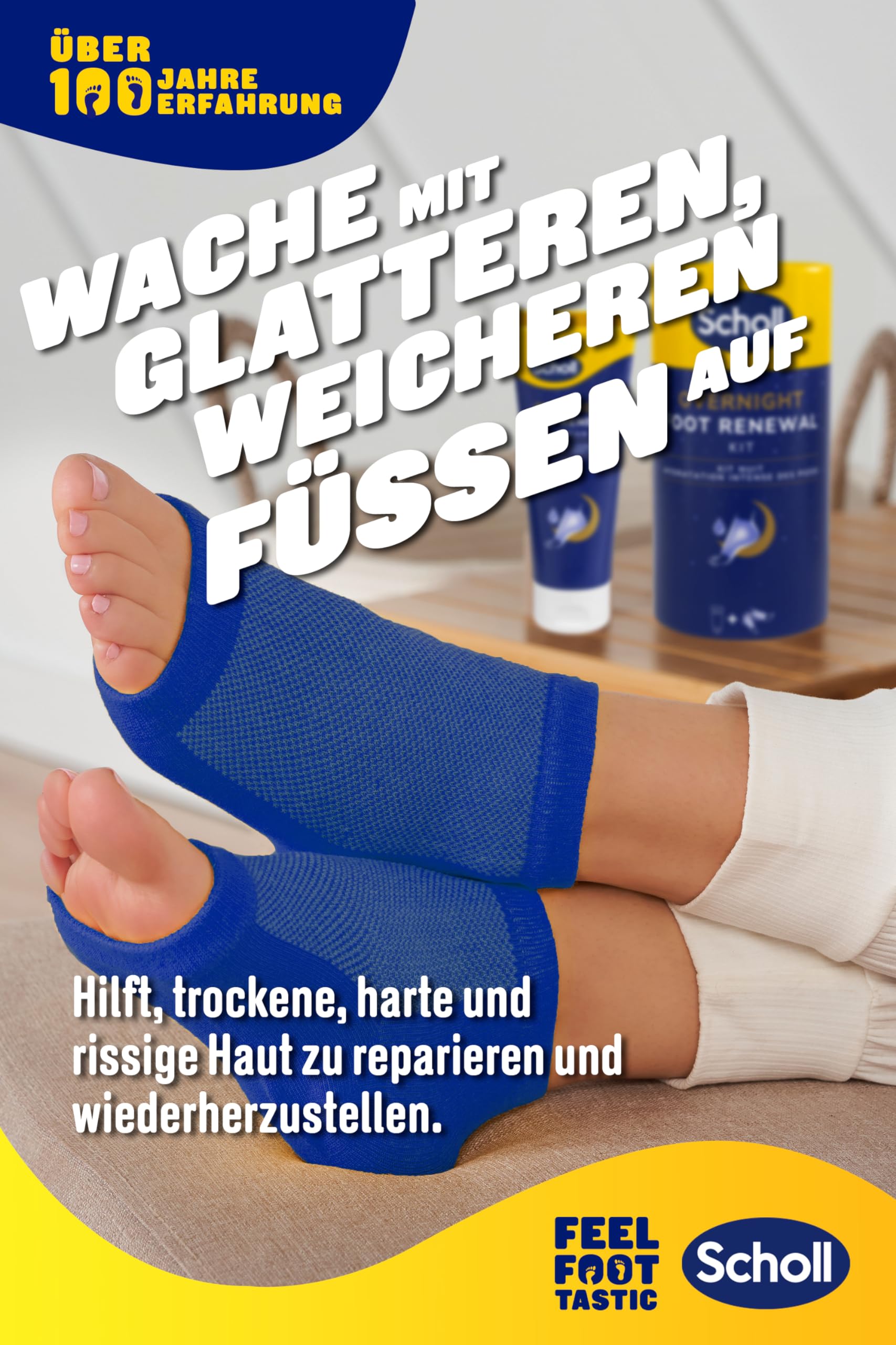 Scholl Overnight Fußpflege-Set, Fußpflege Creme 60ml, wiederverwendbare Gel-Fersensocken 1 Paar - bei trockenen Füße, sichtbare Ergebnisse in 1 Nacht, enthält 5% Urea, Shea Butter und Kokosnussöl