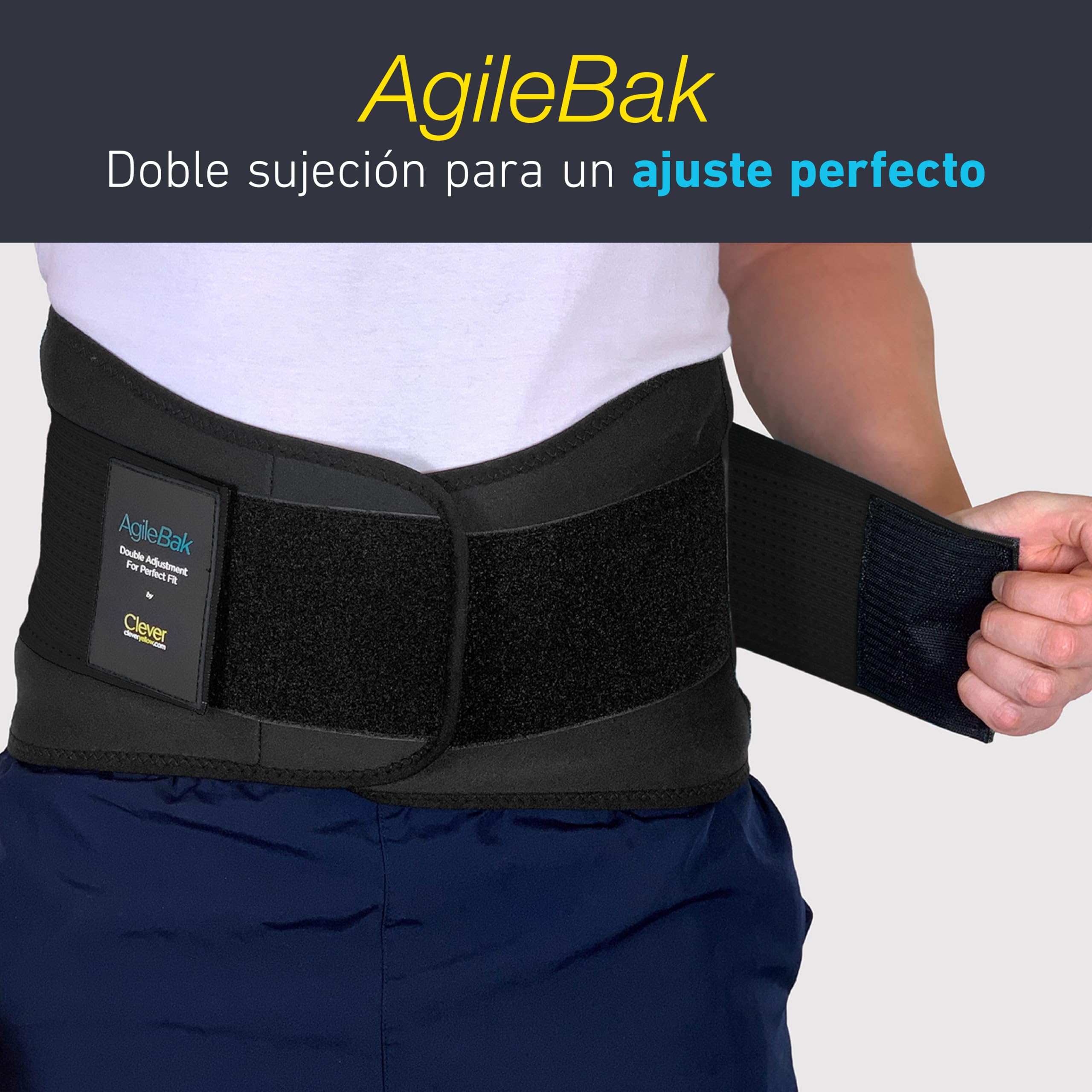 Clever Yellow Faja Lumbar para Hombre y Mujer - Soporte Ajustable | Incluye 1 faja lumbar ajustable talla XXL con 7 soportes, 4 refuerzos y doble ajuste para hombre y mujer.