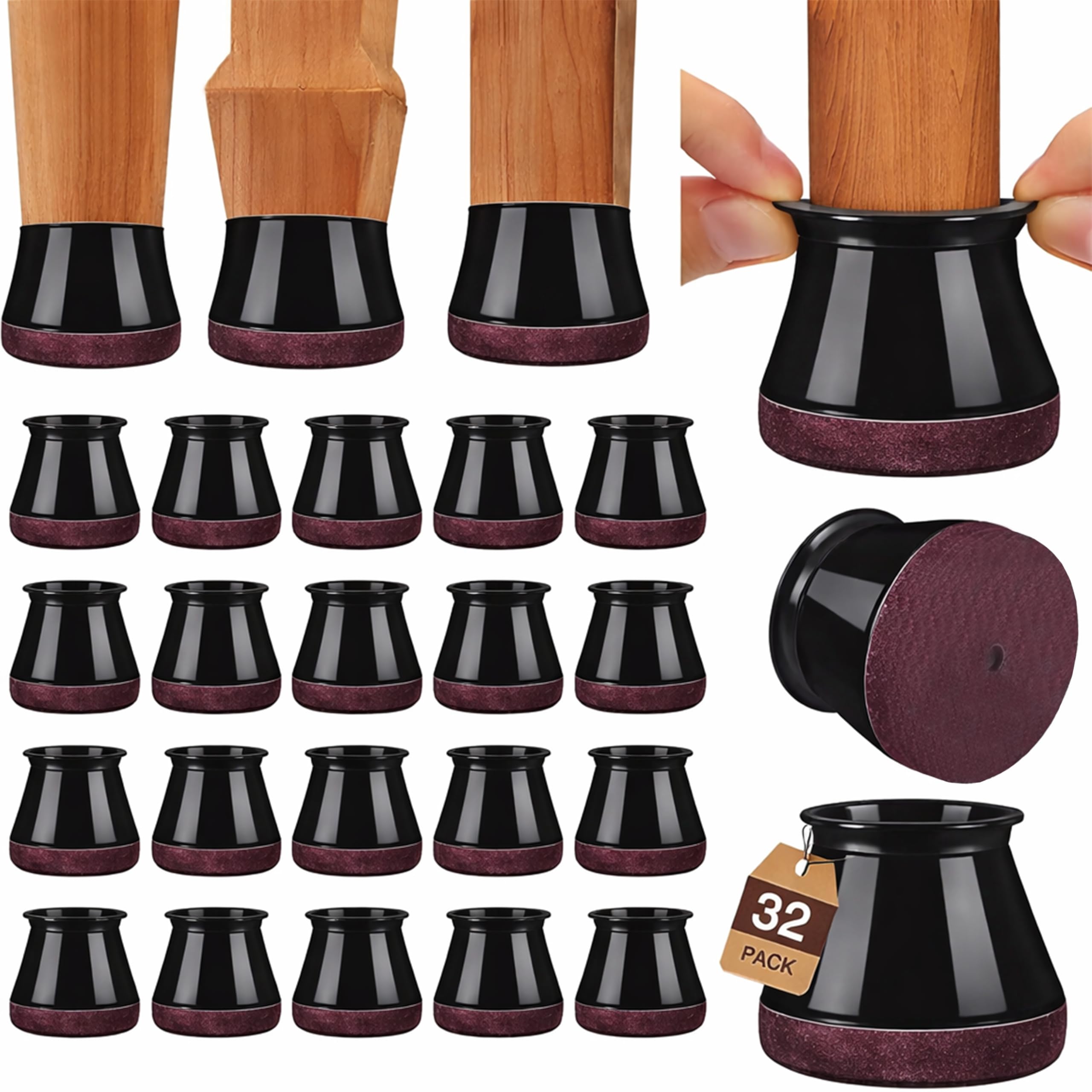 32Pcs Chair Leg Floor Protectors Cap For Hardwood Floors,Transparent Silicone Caps With Felt Pads,Floor Protectors For Indoor Furniture Legs+Tiles+Carpet+Wood (Small : 15-20mm)