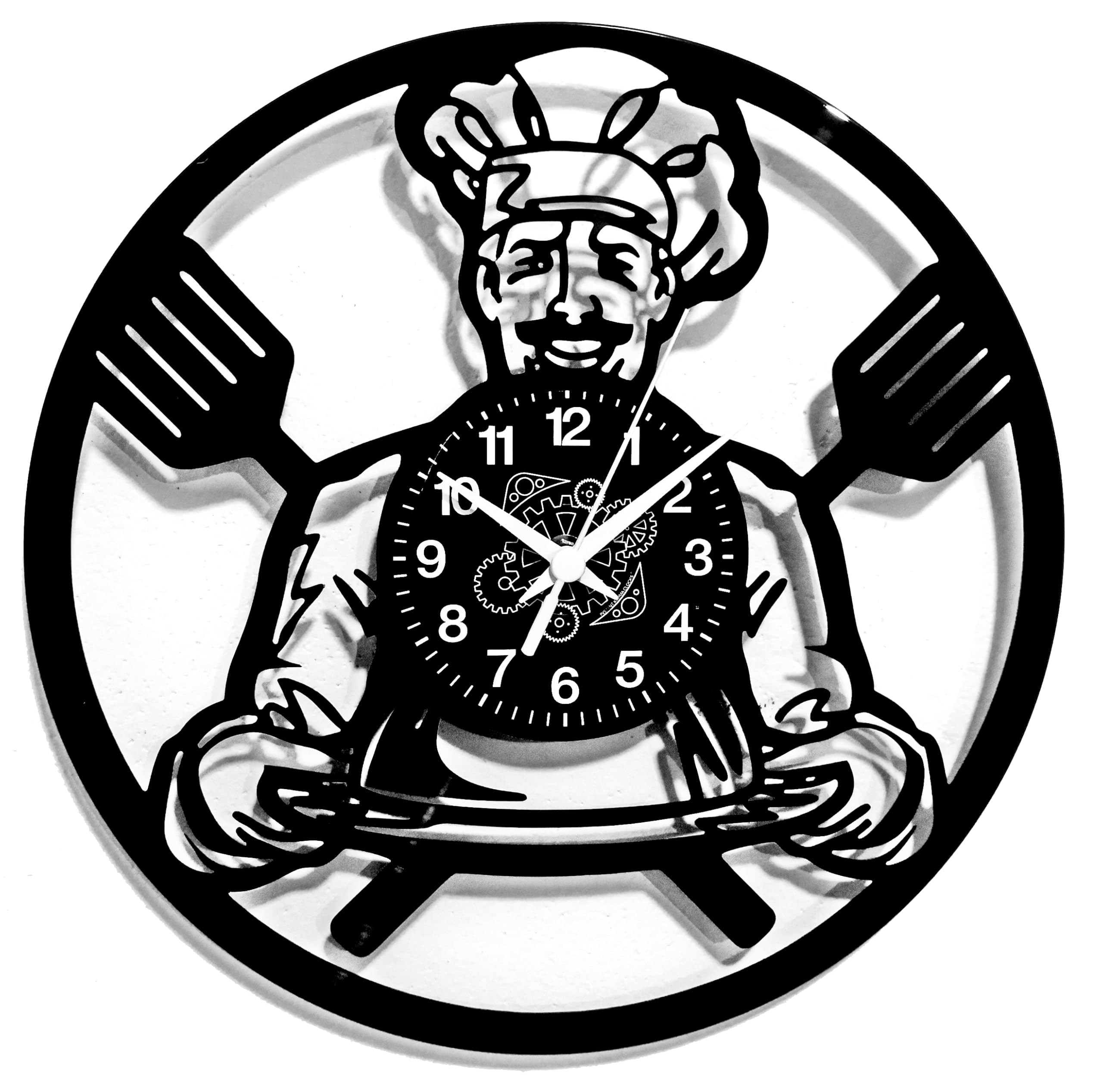 Instant Karma Clocks | Cook Wall Clock with Chef and Kitchen Utensils – Silent No-Ticking | Perfect for Bedroom, Office, Studio, Cabin, Living Room – Unique Decoration