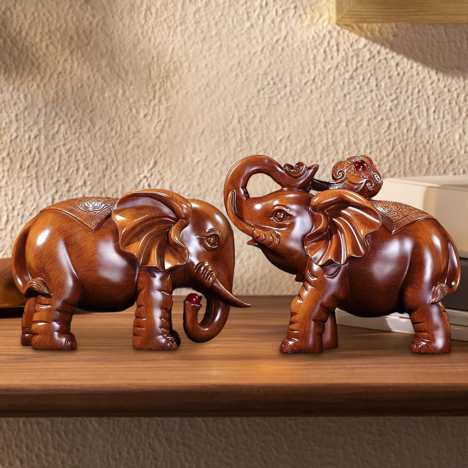 Estatua Elefante De Madera Decoración Rústica Artesanal Para El Hogar