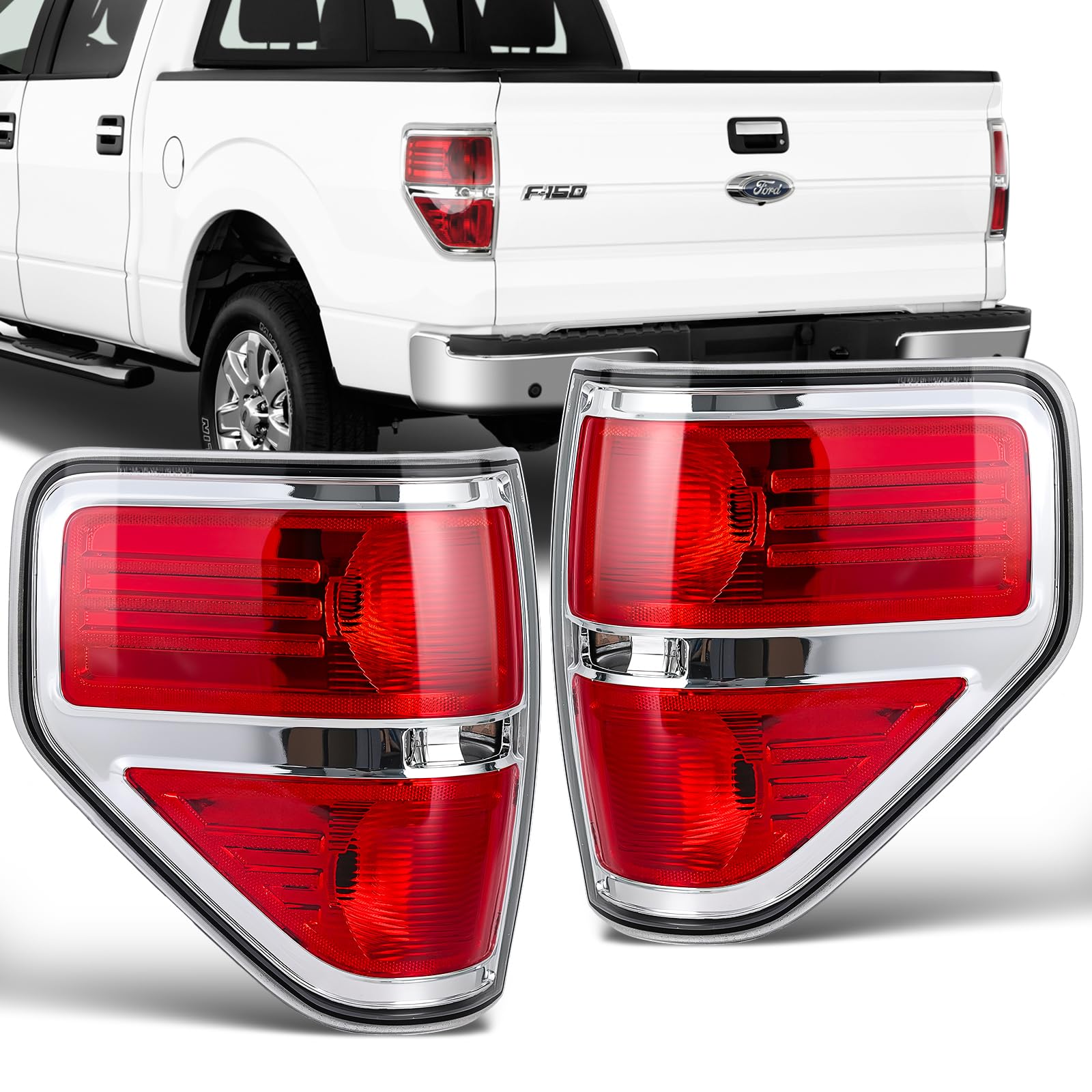 Tail Lights Assembly for 2009 2010 2011 2012 2013 2014 Ford F150 F-150 Left Driver Right Passenger Taillights Rear Brake Tail Lights Cover Replace BL3Z13404AB BL3Z13405AB (Not Included Bulb)