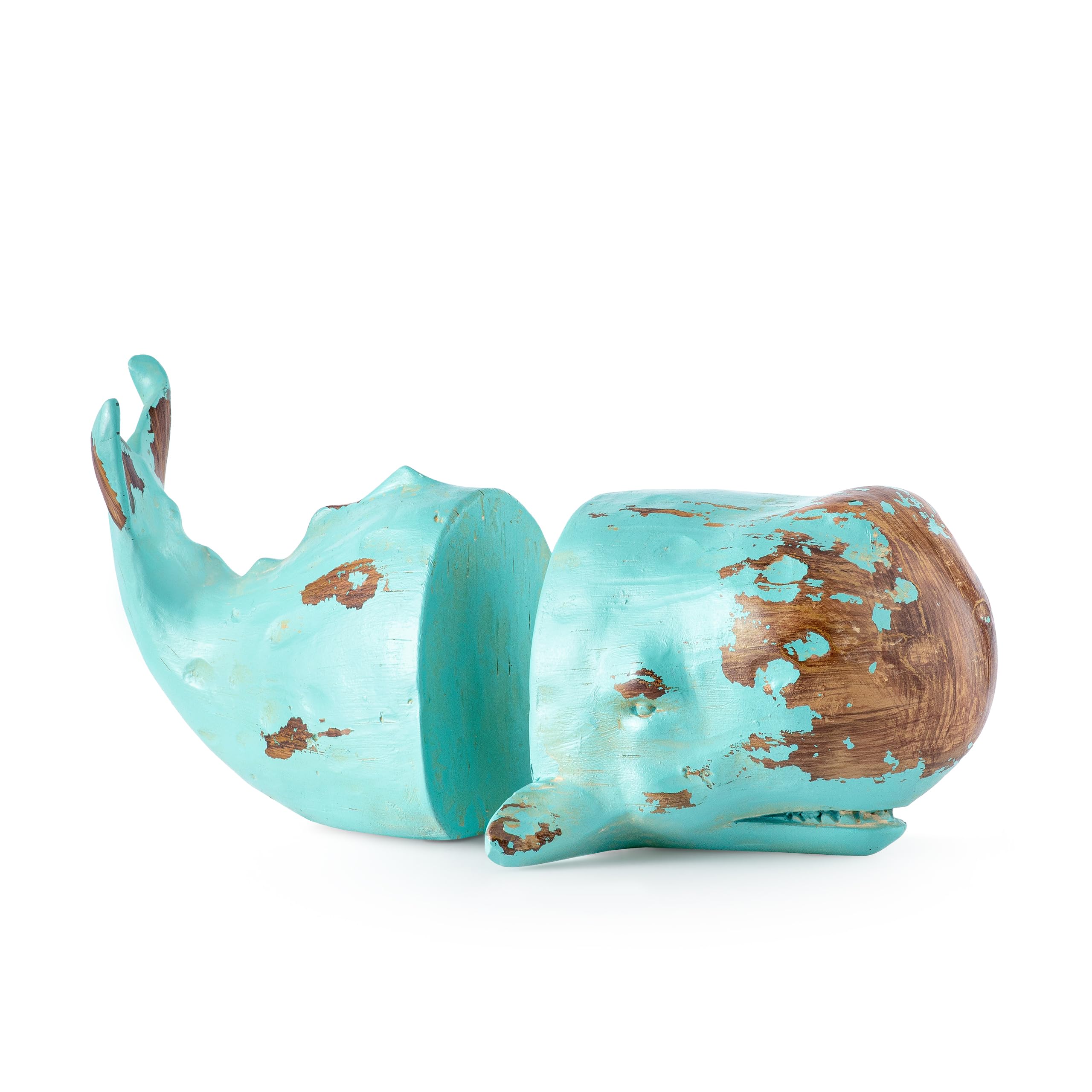 Buchstützen Wal | dekorative Buchstütze auf Kunststein (Polyresin) | Bookend ist 1,25 KG schwer, solide ausgefüllter Kern | Rutschfester Boden, Oberfläche strukturiert und handbemalt