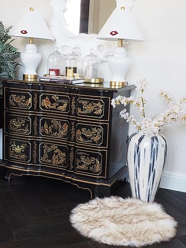 MAIA Alfombra redonda de piel sintética de oveja sintética de 2 pies, lujosa alfombra lavable para dormitorio, sala de estar, baño (puntas champán)