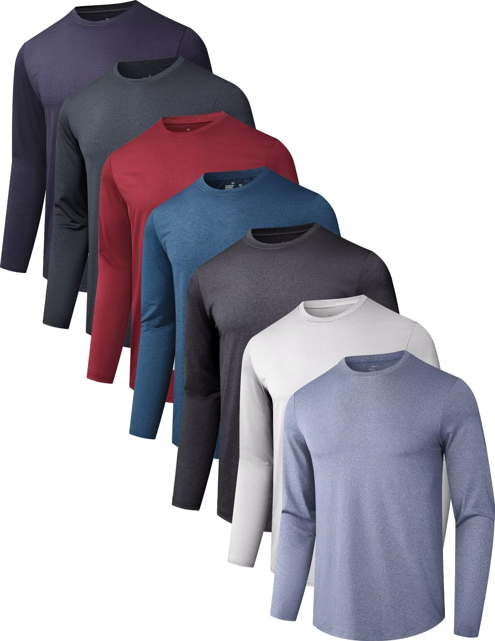 7 Pack Long Sleeve Shirts for Men Moisture Wicking Sun Protection UV UPF SPF Performance Quick Dry T-Shirt for Casual
