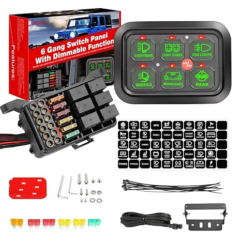 Panel de interruptor de 6 bandas, caja de sistema de relé de control de circuito universal modos momentáneos + estándar Interruptor LED de encendido