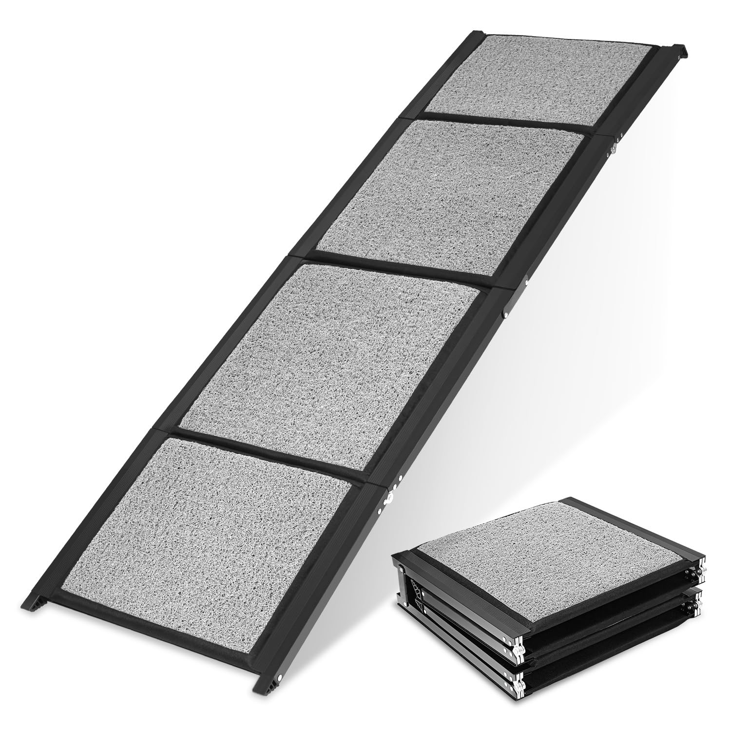 Hunderampe Auto Klappbar 170x44cm, Faltbare & rutschfeste Hundetreppe Auto & SUV bis 80kg, Aluminium Rampe mit Schlingen-Teppich Oberfläche, Leicht & Stabil, Hund Rampe Grau