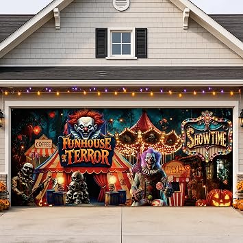 Mindsoft 7x16 ft Halloween Garage Door Cover Circus Backdrop