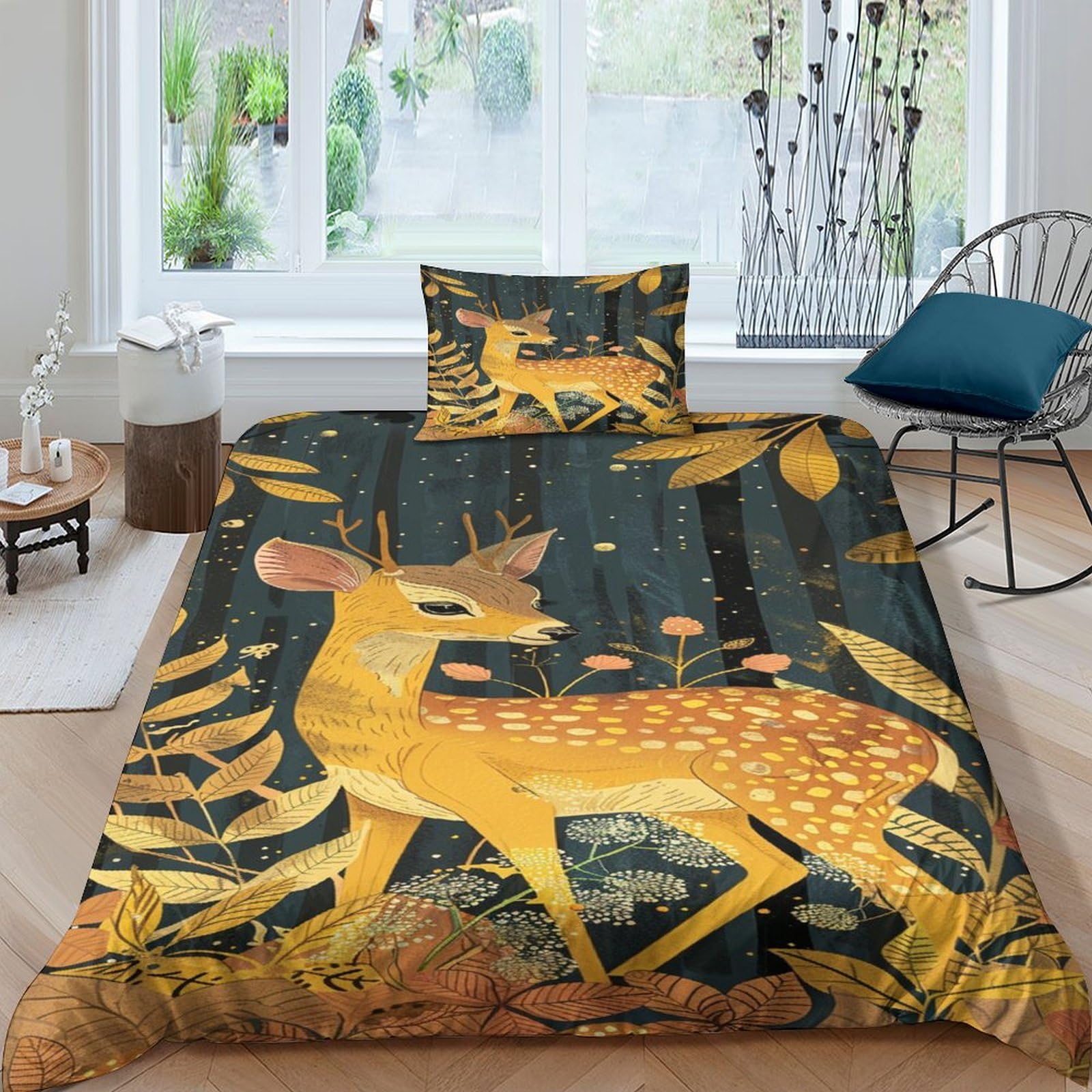 Set copripiumino per letto singolo con stampa 3D, motivo cervo, per ragazzi, ragazzi, 3 pezzi, per letto singolo (135 x 200 cm)
