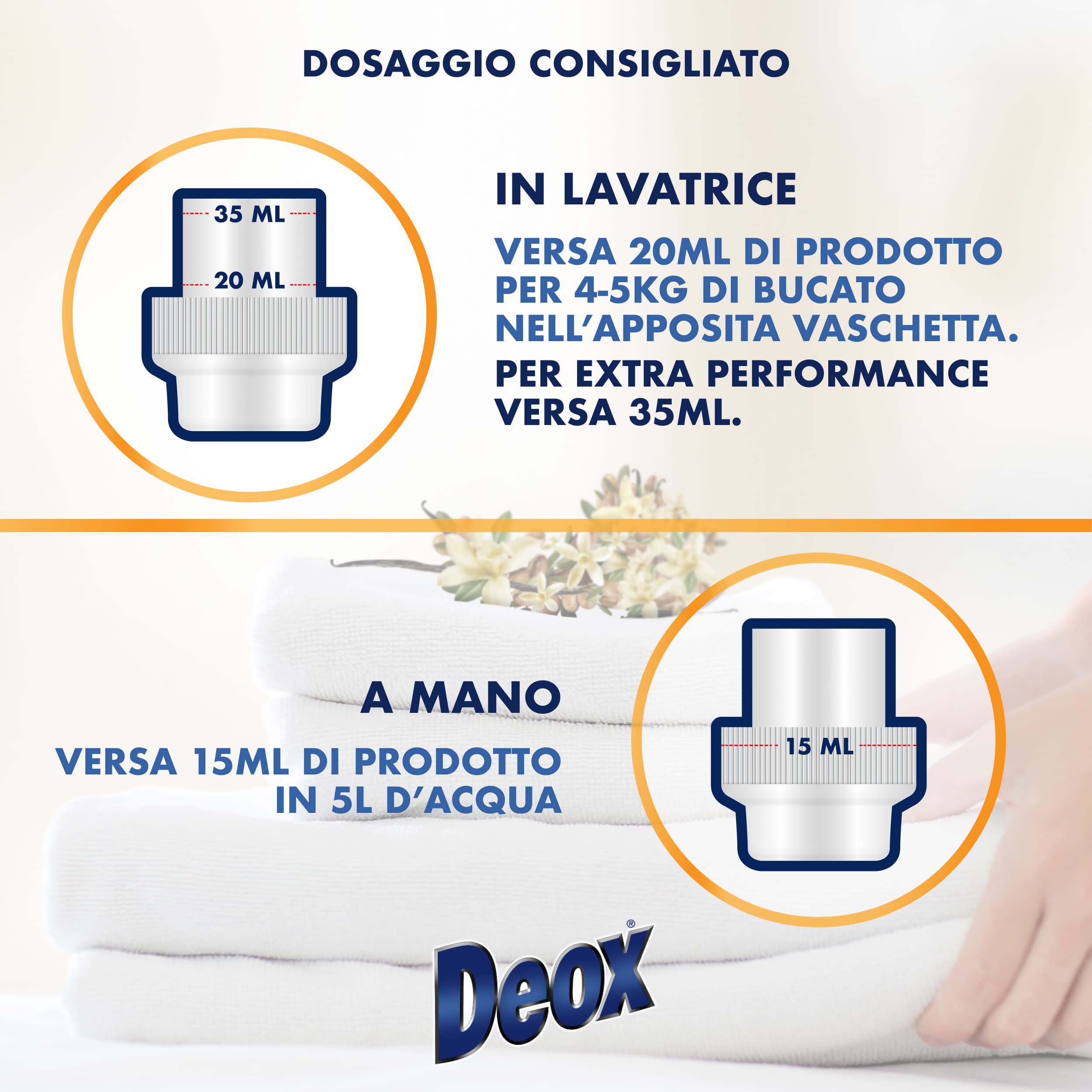Deox - Weichspülerkonzentrat, 360 Waschgänge, Vanille und Argan, weiche und duftende Kleidungsstücke, mit Fresh Protection-Technologie, 900 ml x 8 Packungen