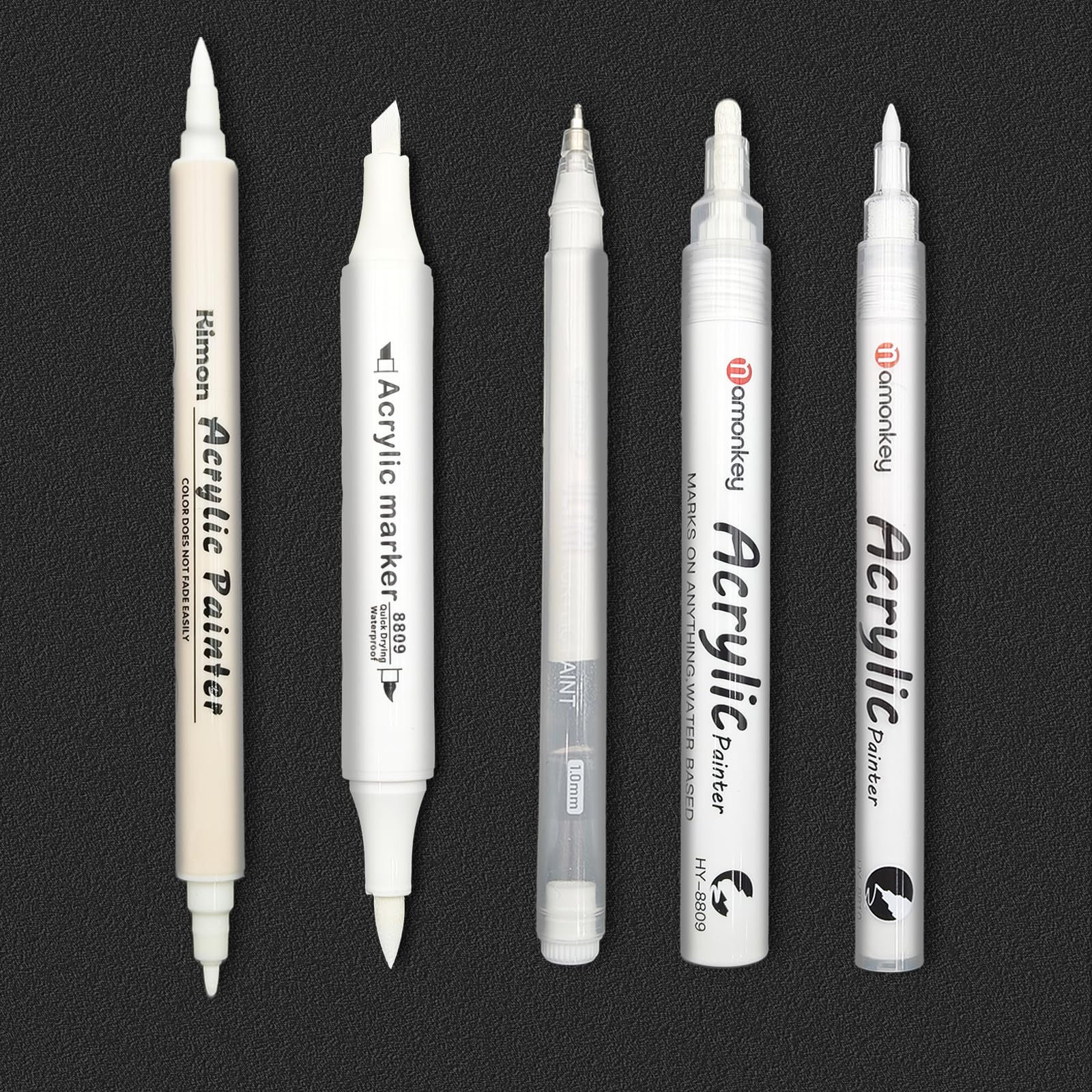 SUPTIDY White Gel Pens, 5 Pack Multi-Tip Acrylic Ink (0.7/1/2/6mm + Brush), Opaque White for Black Paper, Sketching, Highlights & DIY Crafts