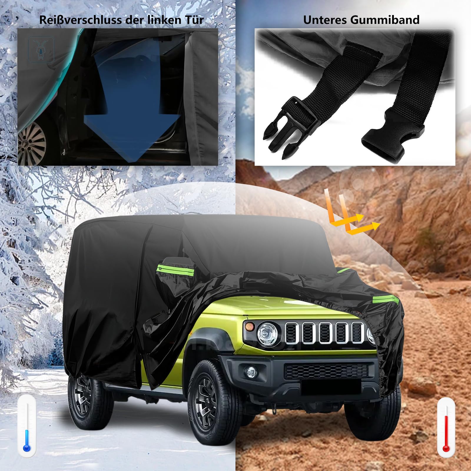 Pokrowiec samochodowy Suzuki Jimny 3 drzwi 1998-2024 Oxford Dupont z zamkiem błyskawicznym ochrona na wszystkie pory roku