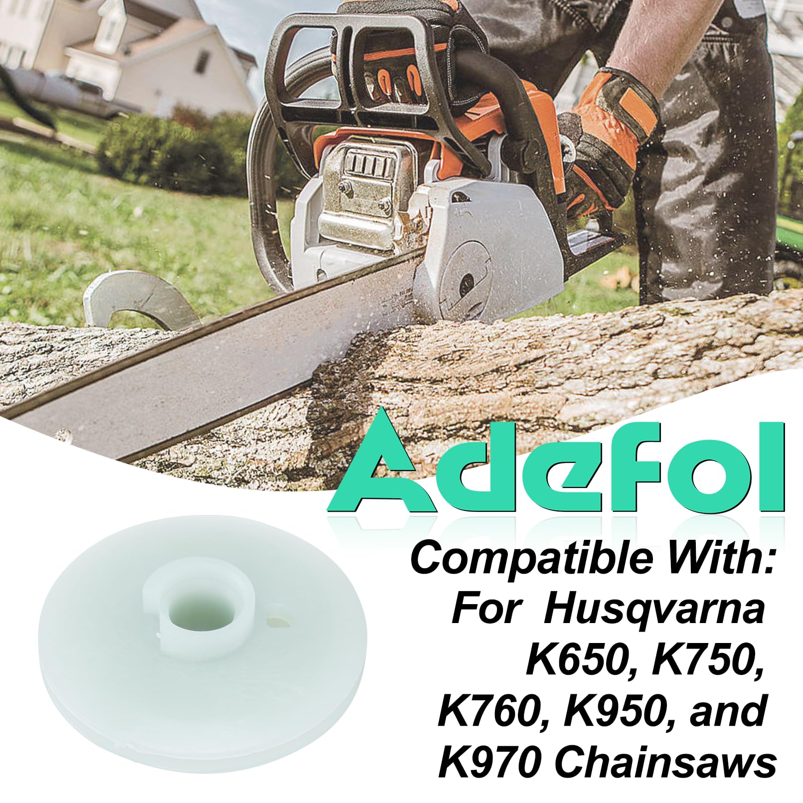 Adefol Anlasser Riemenscheibe für Husqvarna K650 K750 K760 K950 K970 Kettensäge, mit Seilrolle, Schraubenfeder, Griff und Seil, Ersatz 506258102