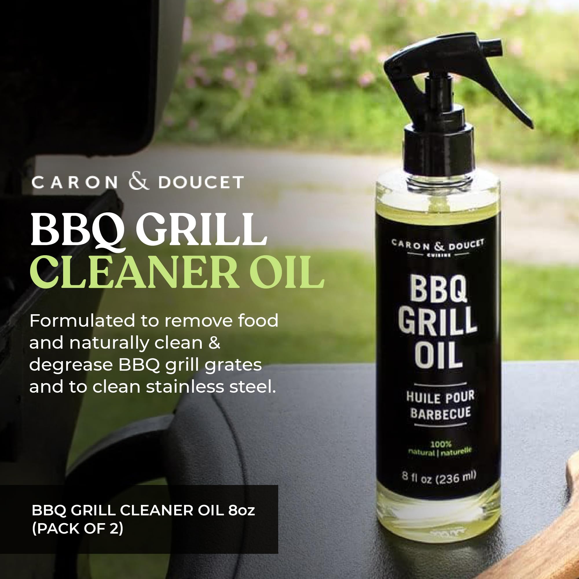 Caron & Doucet - Aceite limpiador para parrillas de barbacoa, 100% a base de plantas y vegano, ideal para limpiar parrillas y rejillas de barbacoa, uso con raspadores de madera, cepillos, accesorios
