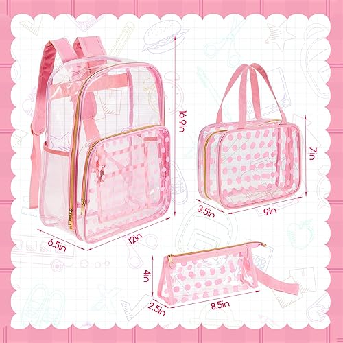 Miniatura 2 de Mochila transparente aprobada por el estadio para niñas, juego de 3 mochilas transparentes para estadios, bolsa transparente aprobada por el