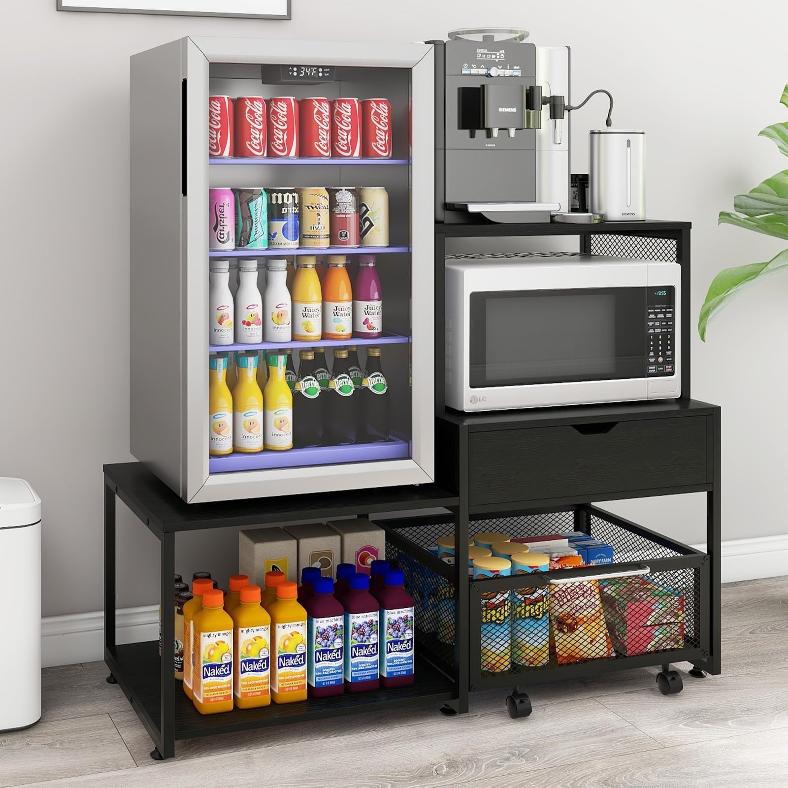 PUNCIA Mini Fridge Stand with Storage, Coffee Bar Cabinet with