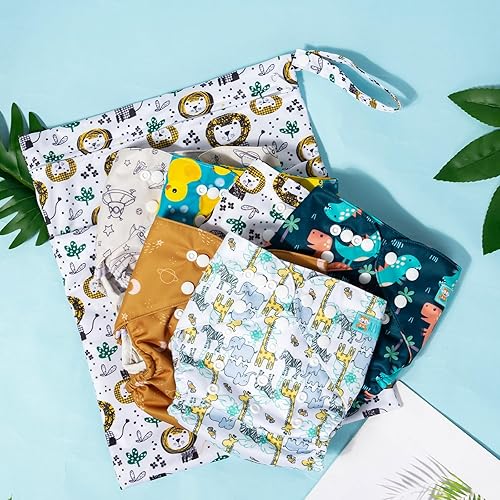 Miniatura 5 de ALVABABY 6 fundas para pañales de tela y 1 bolsa húmeda y seca, lavable y reutilizable para pañales preplegado con bolsa multifuncional