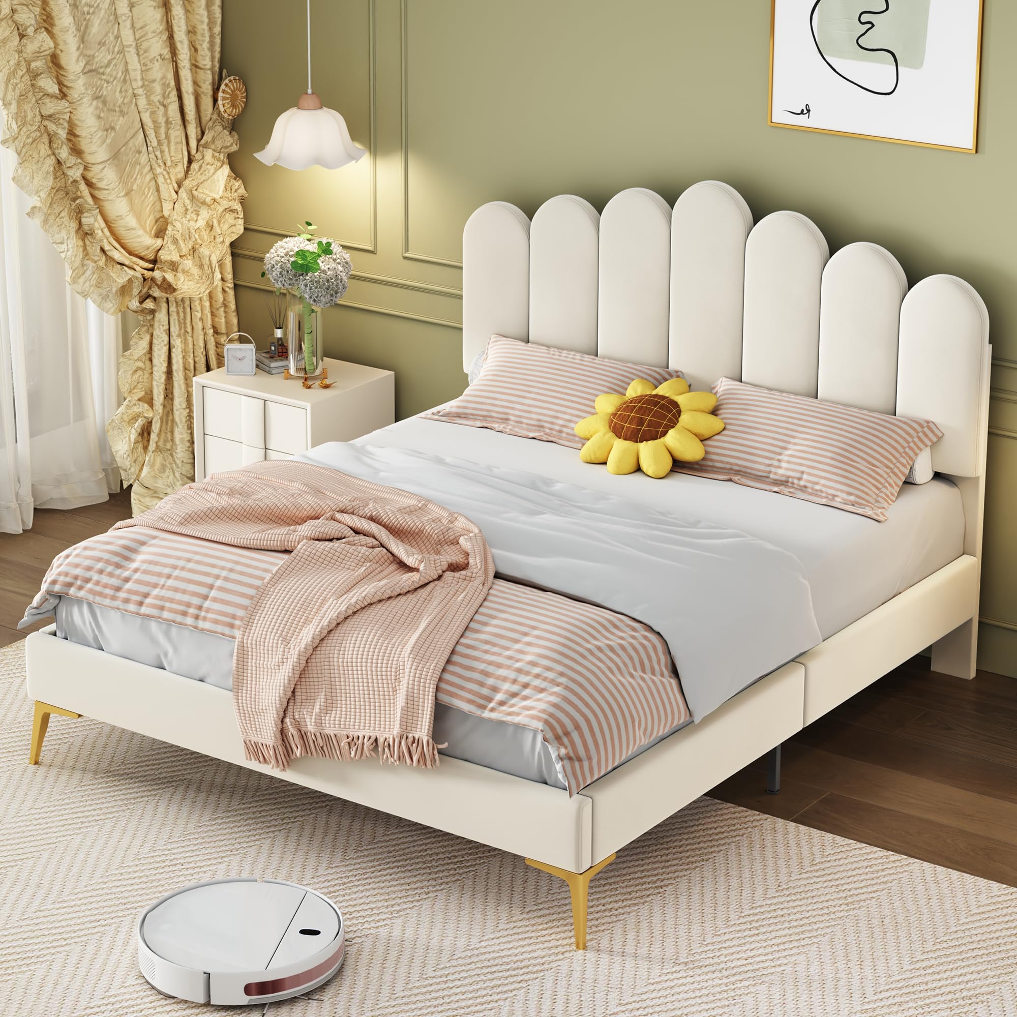 Zinus Mory Letto A Piattaforma 160x190 Cm - Struttura Moderna In Metallo E Legno Con Testiera - Altezza 30 Cm, Marrone - Foto 9