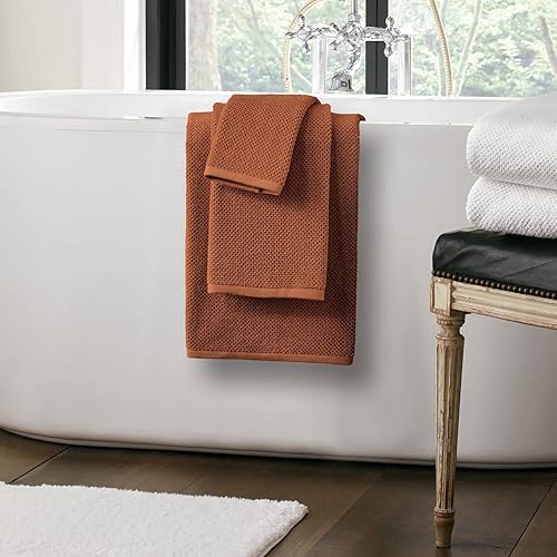 Miniatura 2 de Nate Home by Nate Berkus - Juego de 4 toallas de baño de tejido de arroz 100 % algodón, suaves y absorbentes, sólidas, de mDesign, color siena