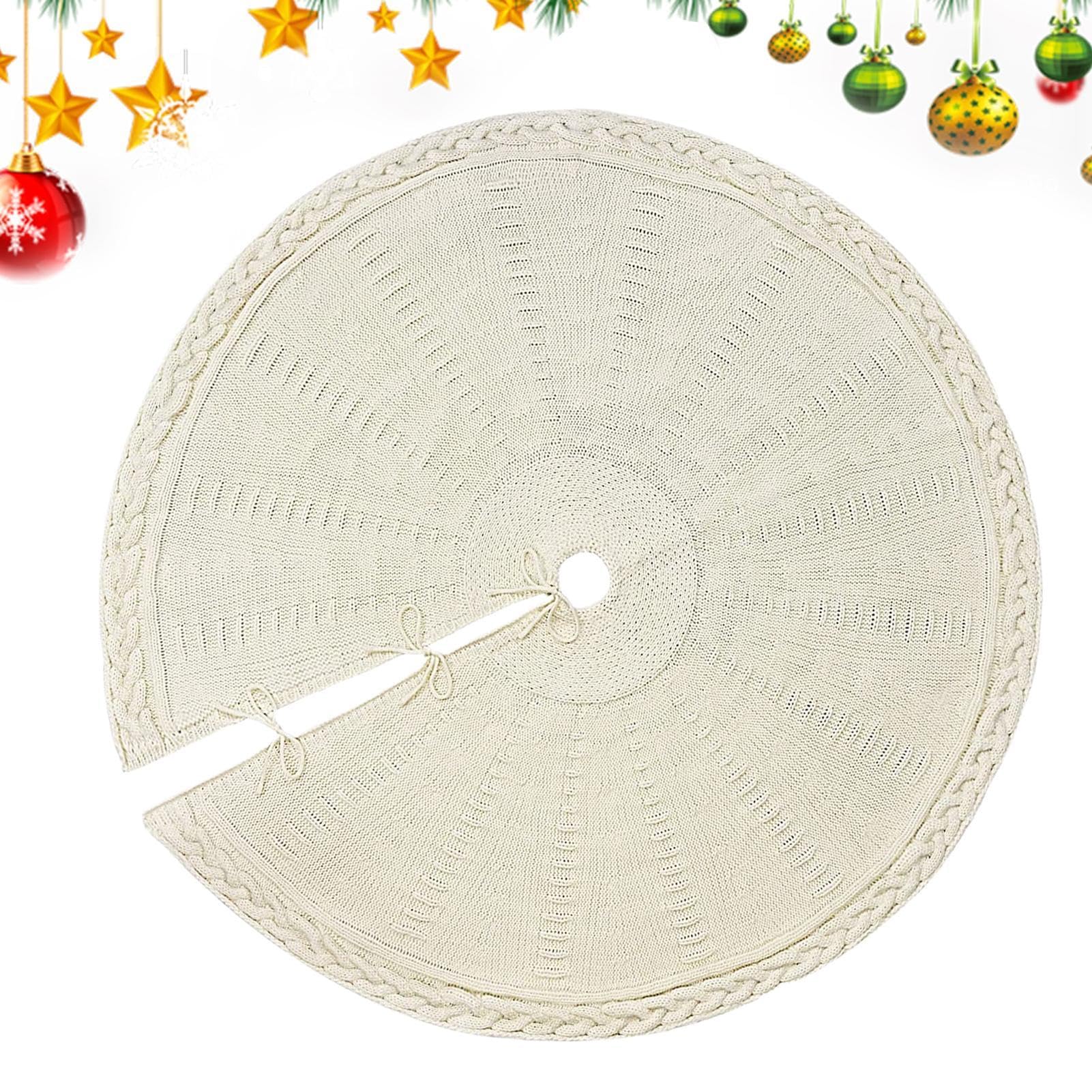Jupe de sapin de Noël en grosse maille rouge et blanche de 91 à 121 cm