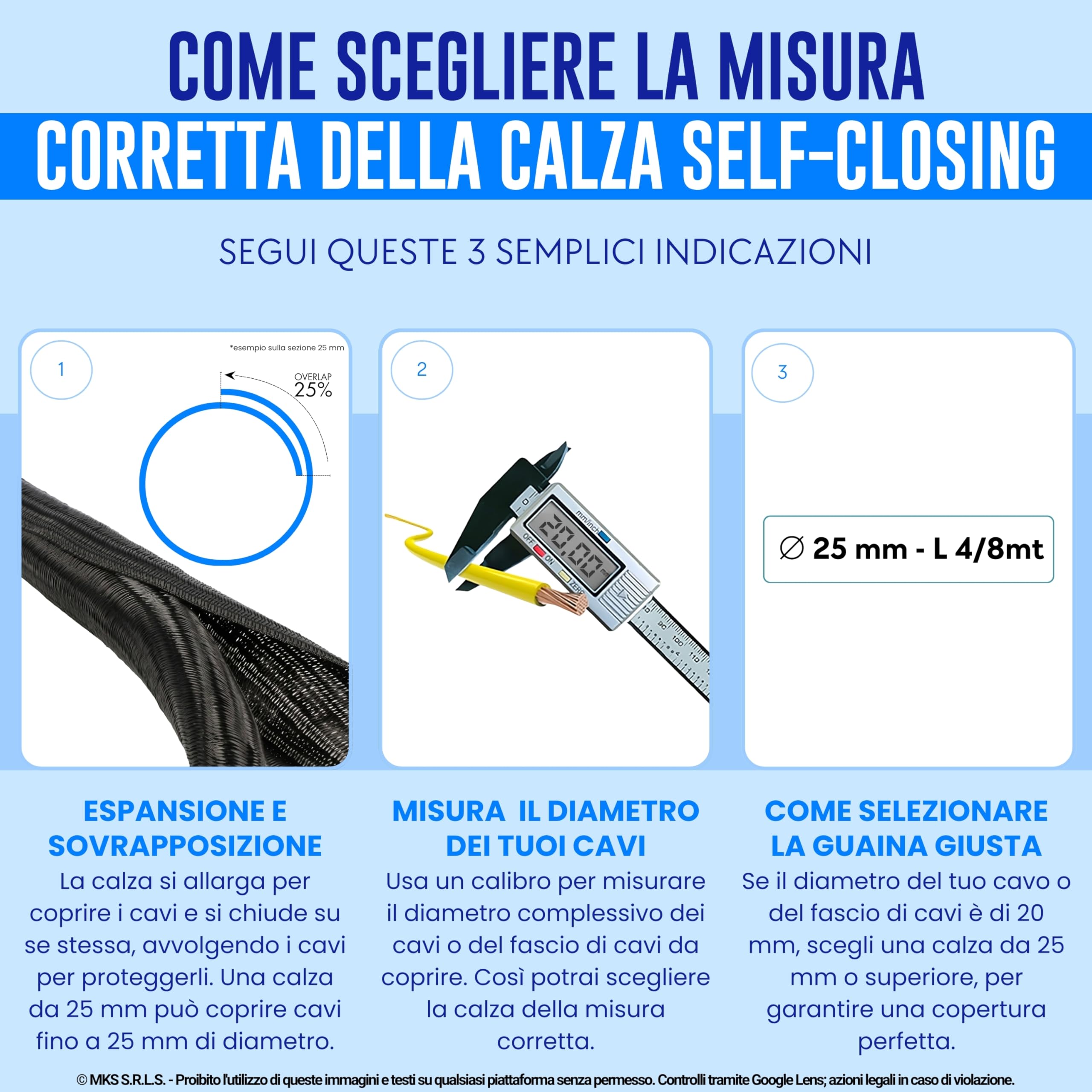 Guaina Cavi SELF-CLOSING Ø 6mm, L 8mt • Raccogli e Nascondi Cavi • Ideale per Scrivania e TV • BIANCO