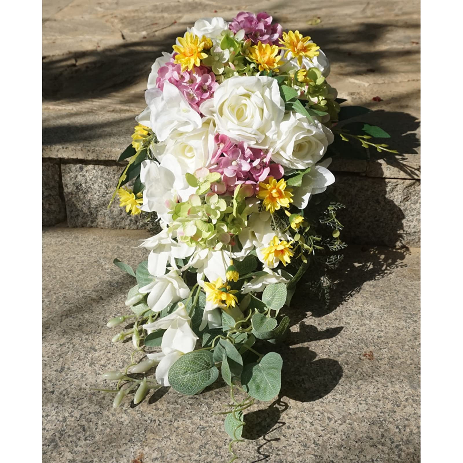 Bouquet da Sposa a Cascata Bianchi per Matrimonio Calle Bouquet da Sposa Sposa Decorazione Romantica per Festa di Matrimonio Confessione (Bianco