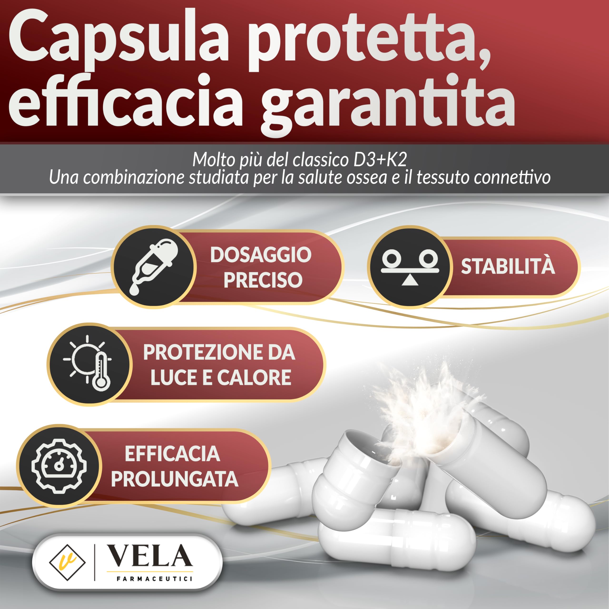 SILBONE PLUS - Integratore Ossa e Articolazioni Premium con Vitamina K2 MK7, Silicio da Bamboo, Boro e Manganese, Coadiuvante per il Tessuto Connettivo - Made in Italy 60Cps - Vela Farmaceutici