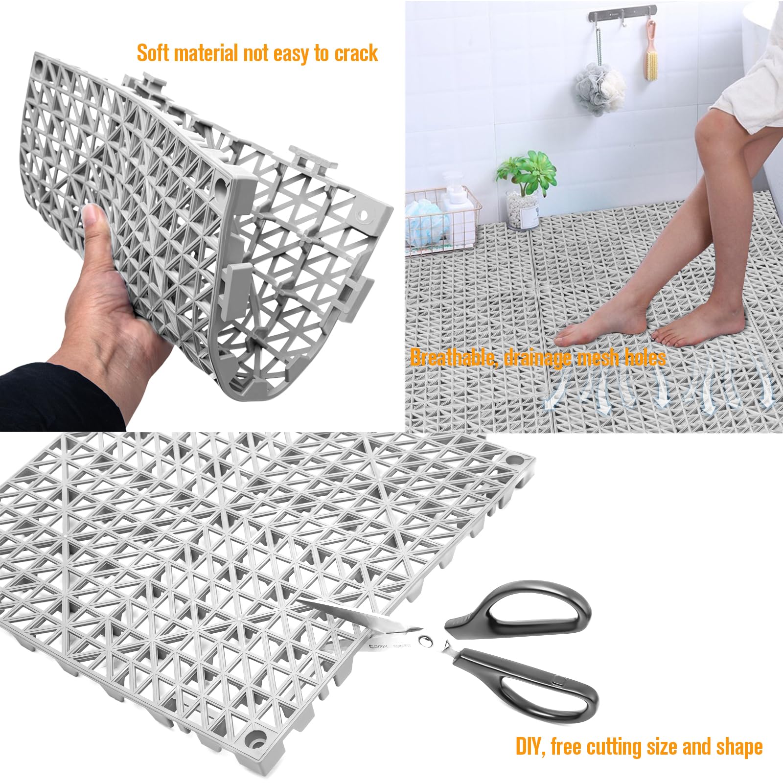 12 Pcs Drainage Mat Modular Interlocking Cushion 11.8" x 11.8" Garage Floor Tiles Non-Slip Splicing Rubber Floor Tiles for Drain, Deck, Pool, Outdoor/Indoor (Grey) — Amazon image 5