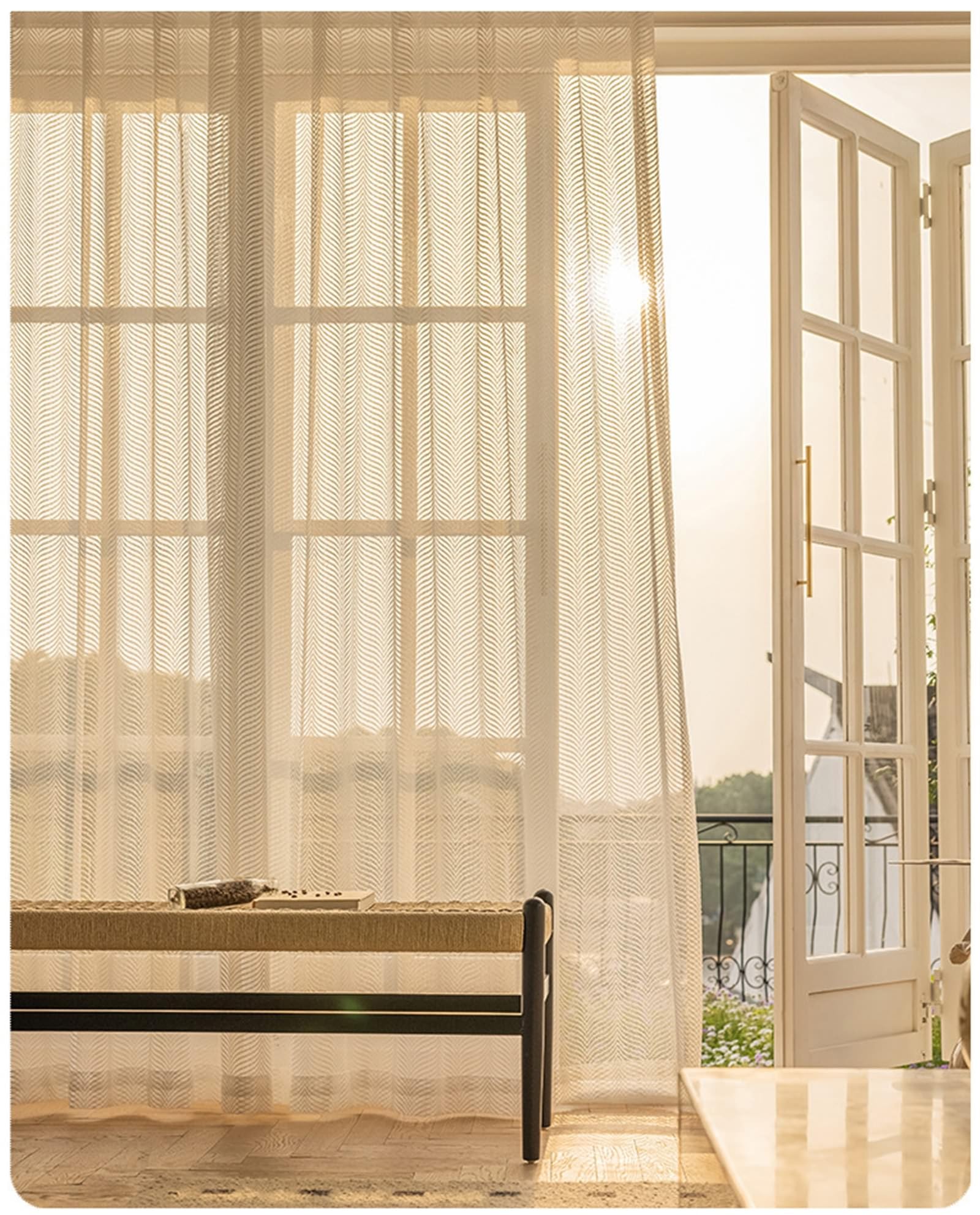 Vorhänge Transparent mit Ösen, Vorhang für Fenster Innen 2er Set Polyester Voile Weiß mit Fischgrätstruktur, 102x183cm