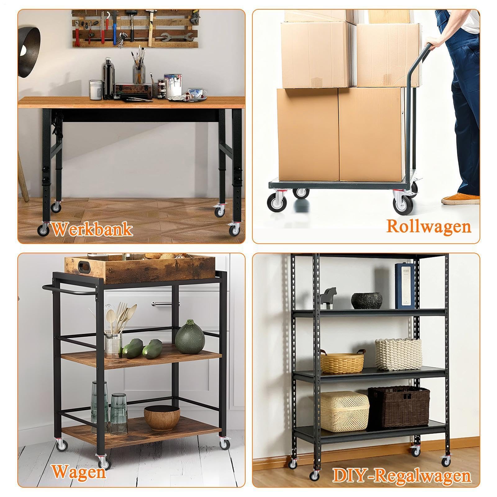 Caster Wheels, Möbelrollen Set, Transportrollen Lenkrollen 4 Stück | 360 Grad Drehung, 4 Stück Set, Bodenschonende Rollen, for Betten, Regale, Arbeitstische, Schränke