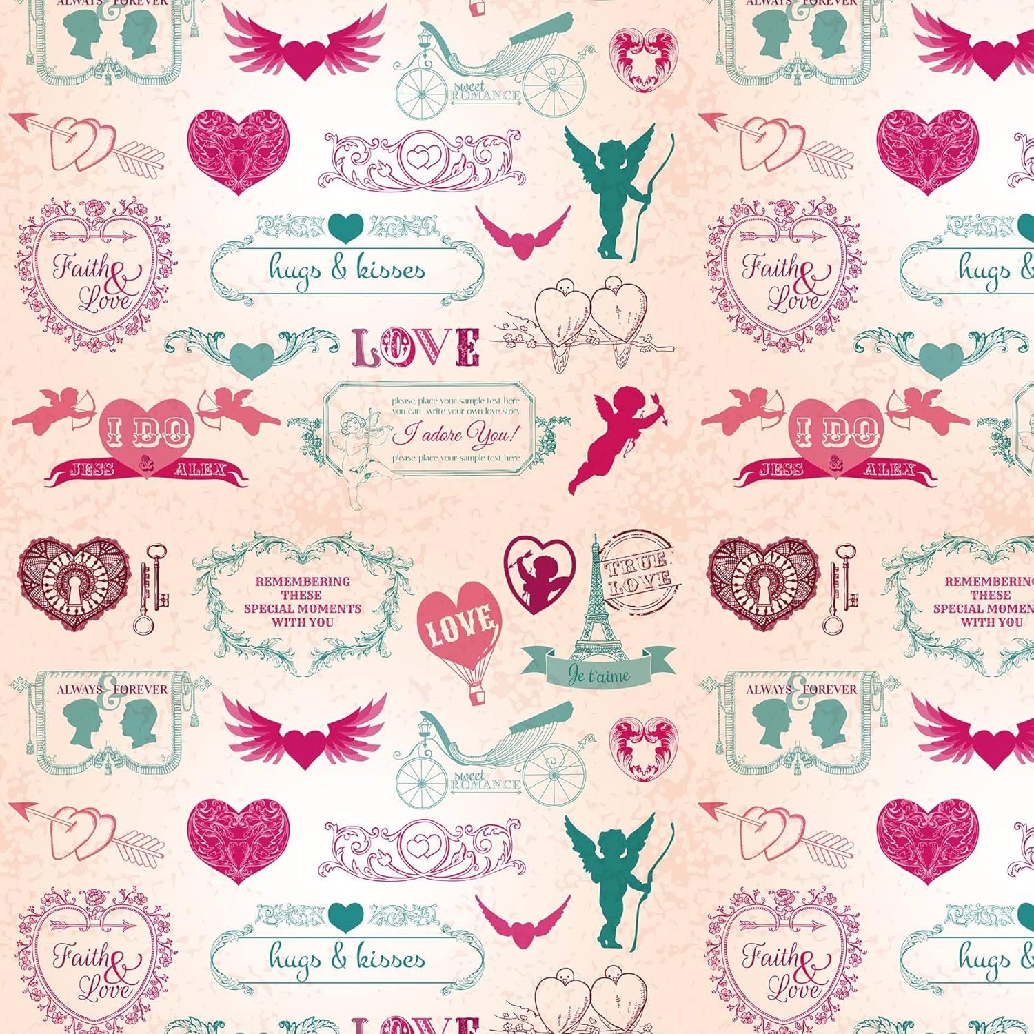 Rotolo di carta regalo Love Vintage, 31 cm x 80 m, bobina grande resistente, per San Valentino, regali di nozze, negozi FP Fiesta Paper